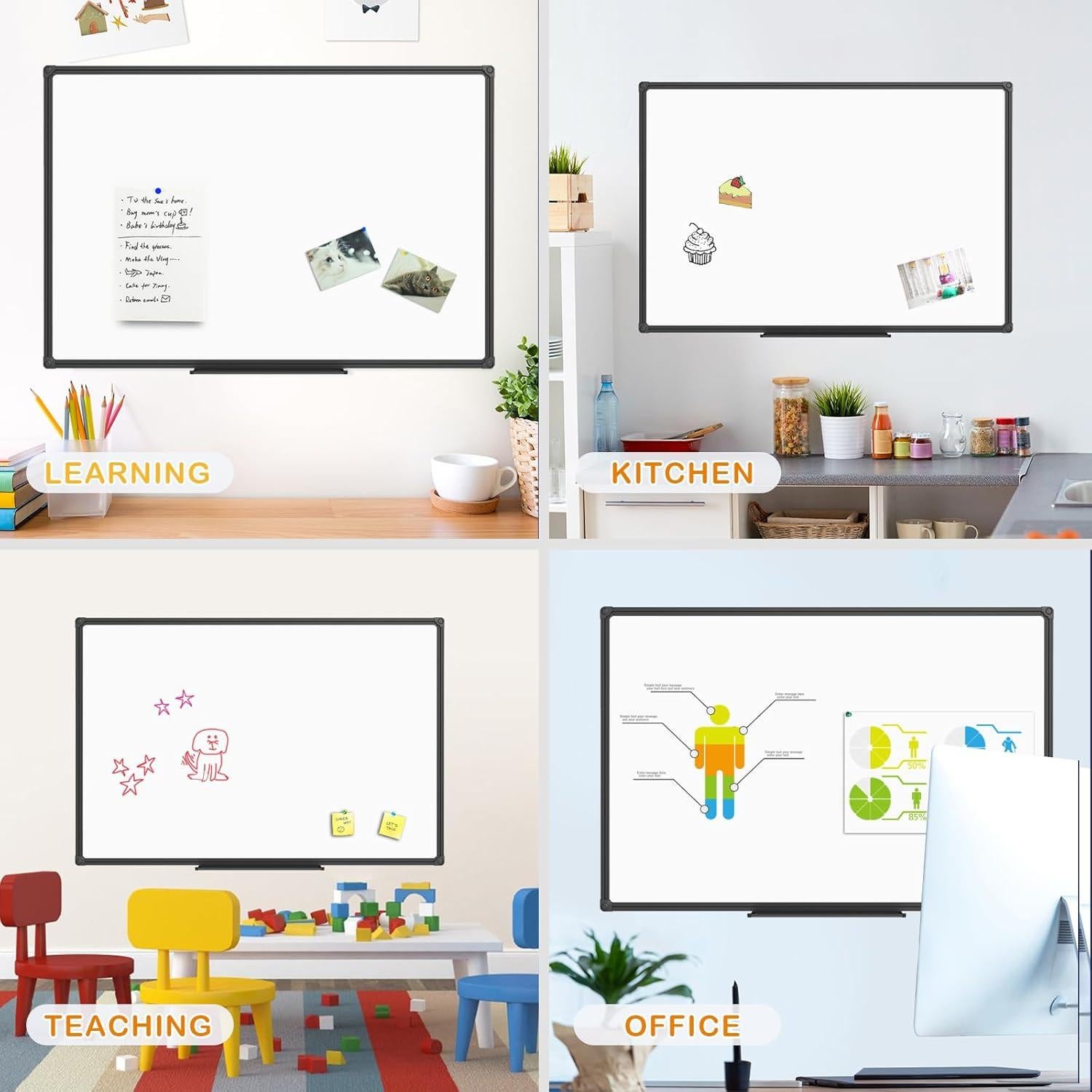 Pizarra Blanca Magnética JILoffice 121.92x91.44 cm con Marco Negro