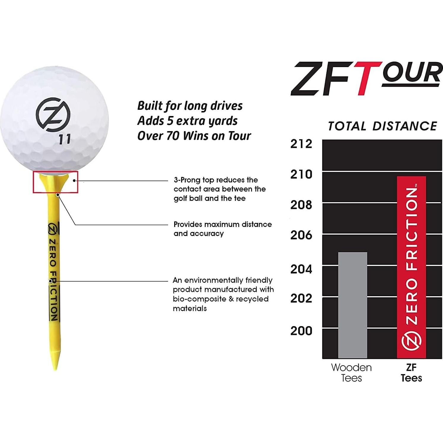 Set de 50 Tees de Golf Zero Friction Tour con Bolsa de Regalo