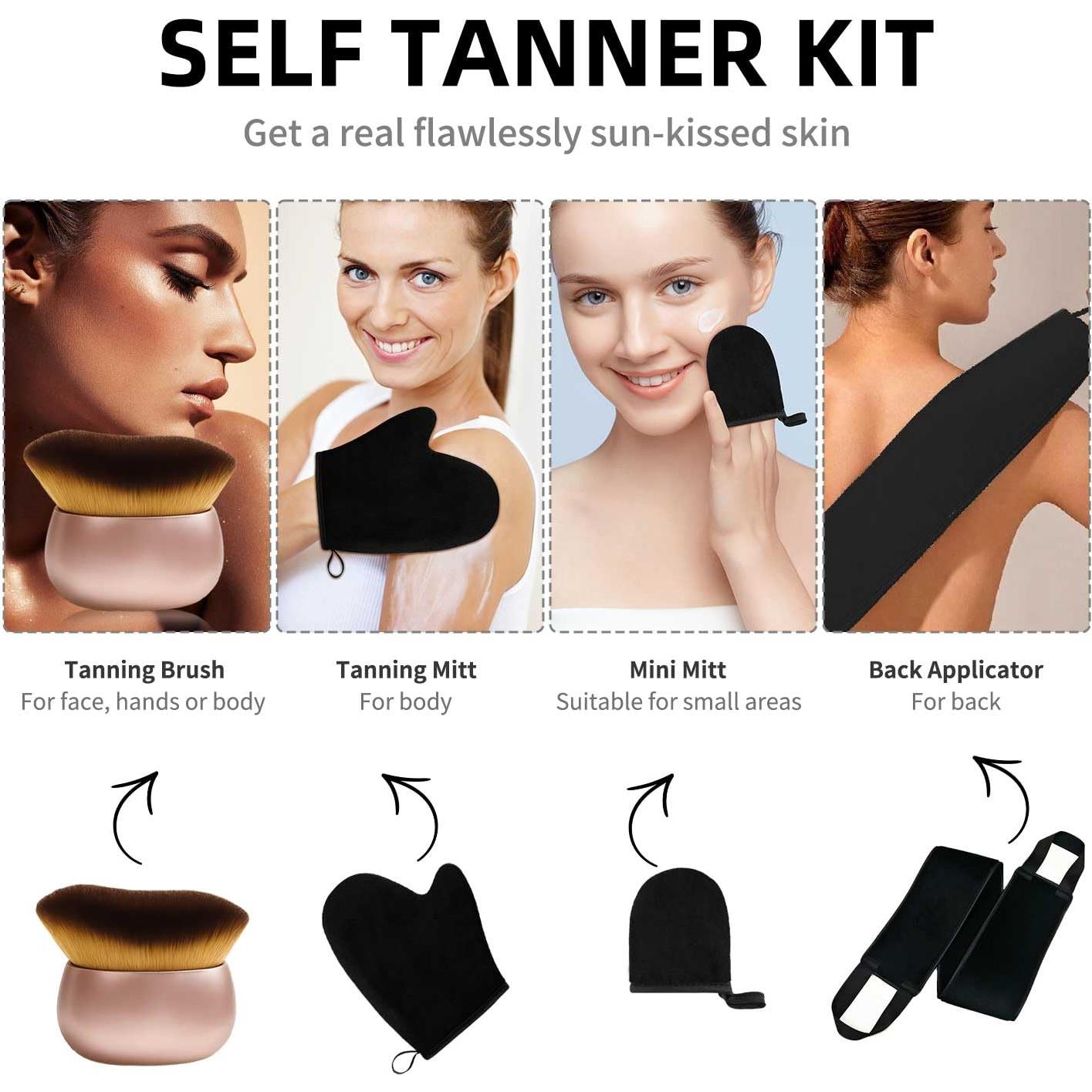 Kit de Autobronceado PasaRose - 4 Piezas con Manoplas y Brocha