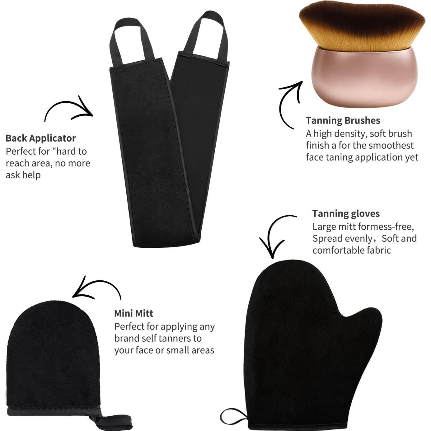 Kit de Autobronceado PasaRose - 4 Piezas con Manoplas y Brocha