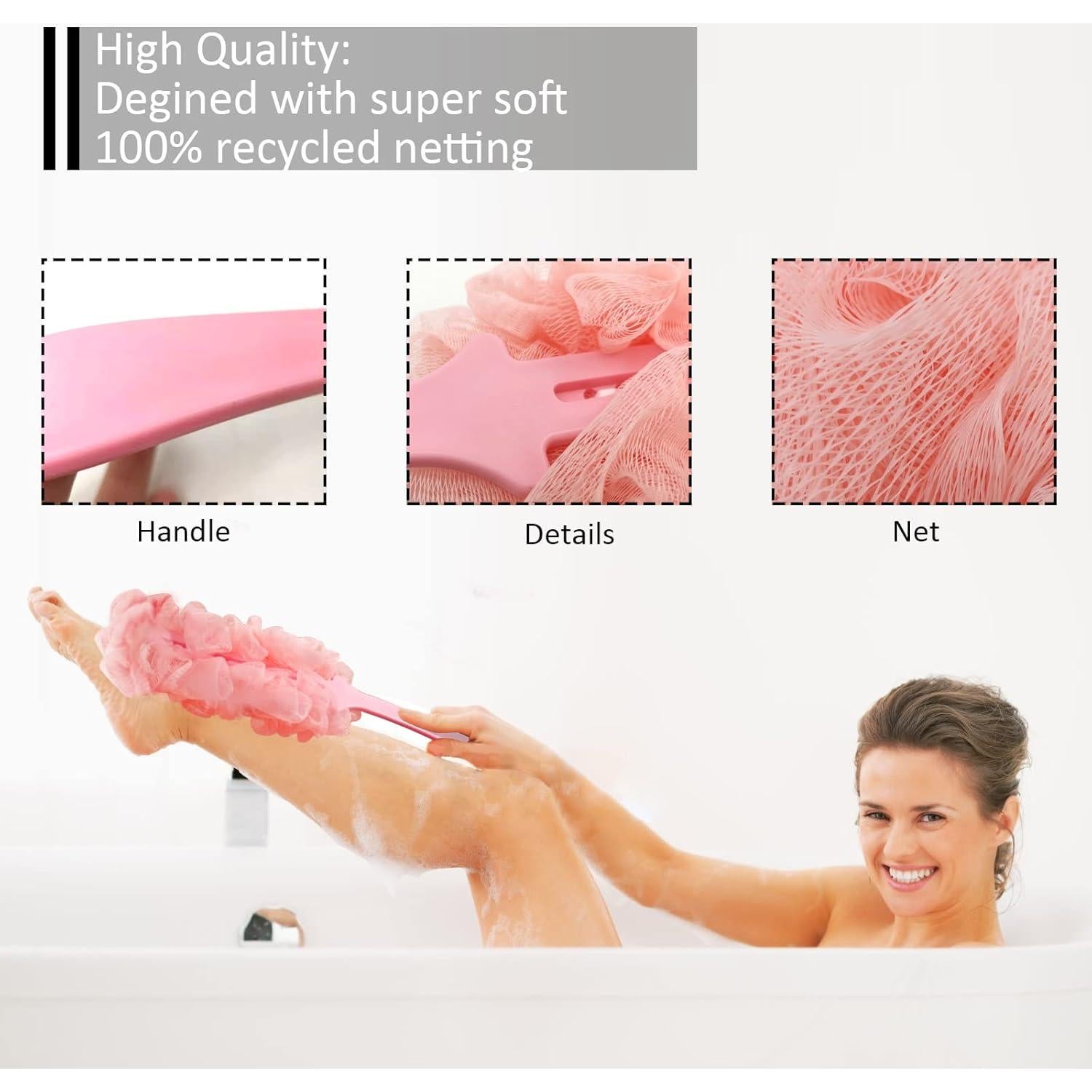 Cepillo de Espalda WOBEVB 43 cm con Esponja Exfoliante