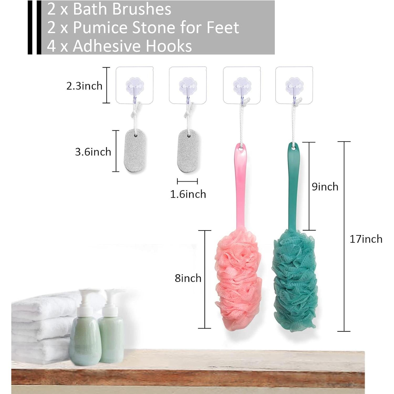 Cepillo de Espalda WOBEVB 43 cm con Esponja Exfoliante