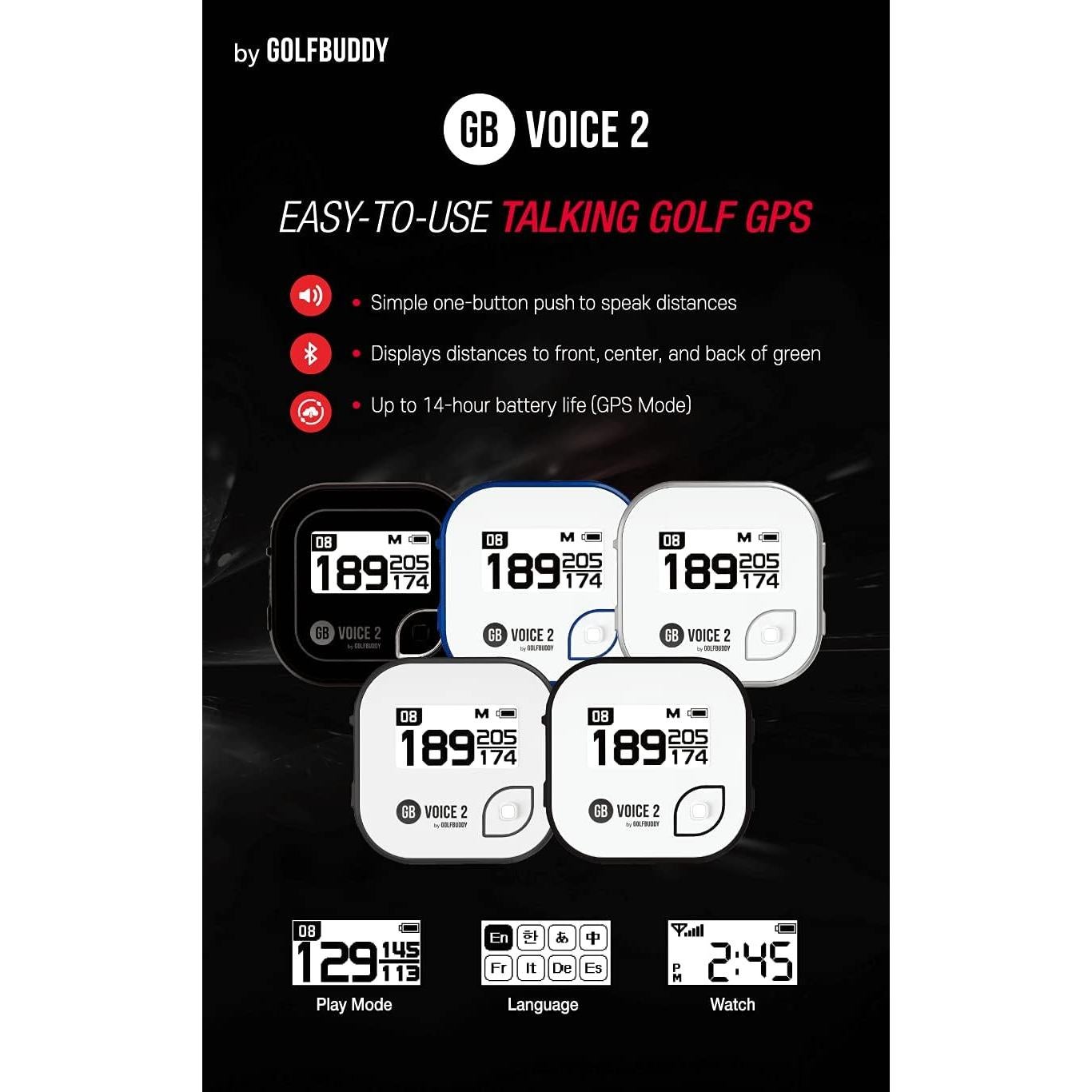 GPS de Golf Hablante GOLFBUDDY Voice 2S+ Azul, 18h Batería