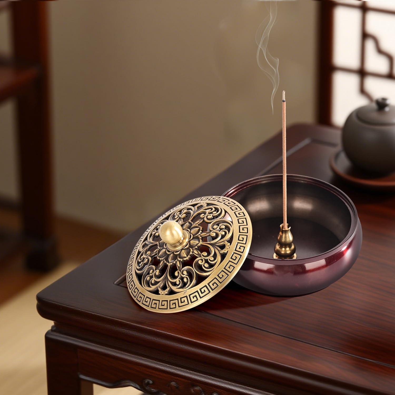 Quemador de Incienso Belsea de Cobre con Soporte para Varillas y Conos