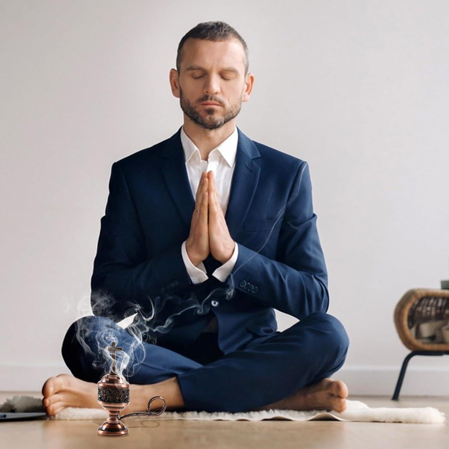 Quemador de Incienso Yawlsow Cobre Rojo 15.5cm para Aromaterapia