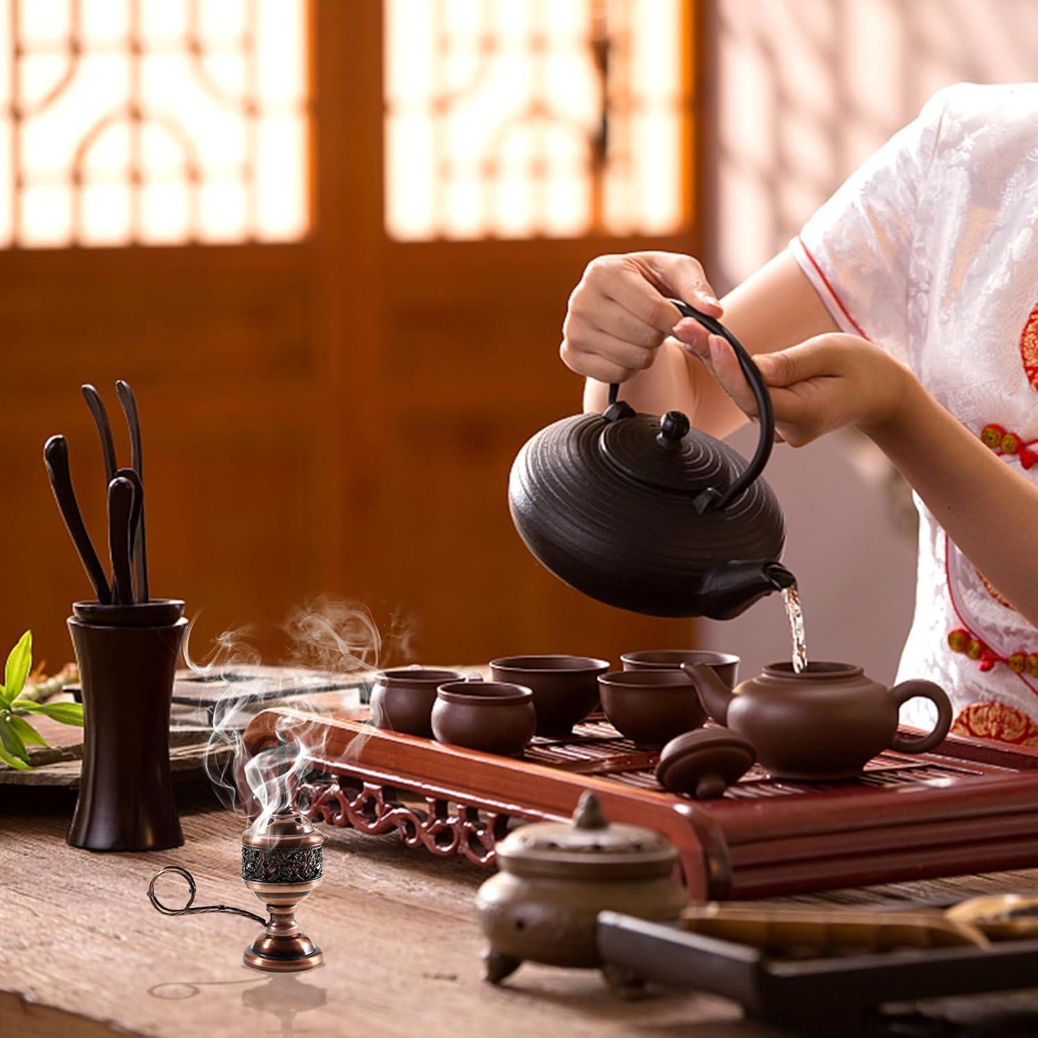 Quemador de Incienso Yawlsow Cobre Rojo 15.5cm para Aromaterapia