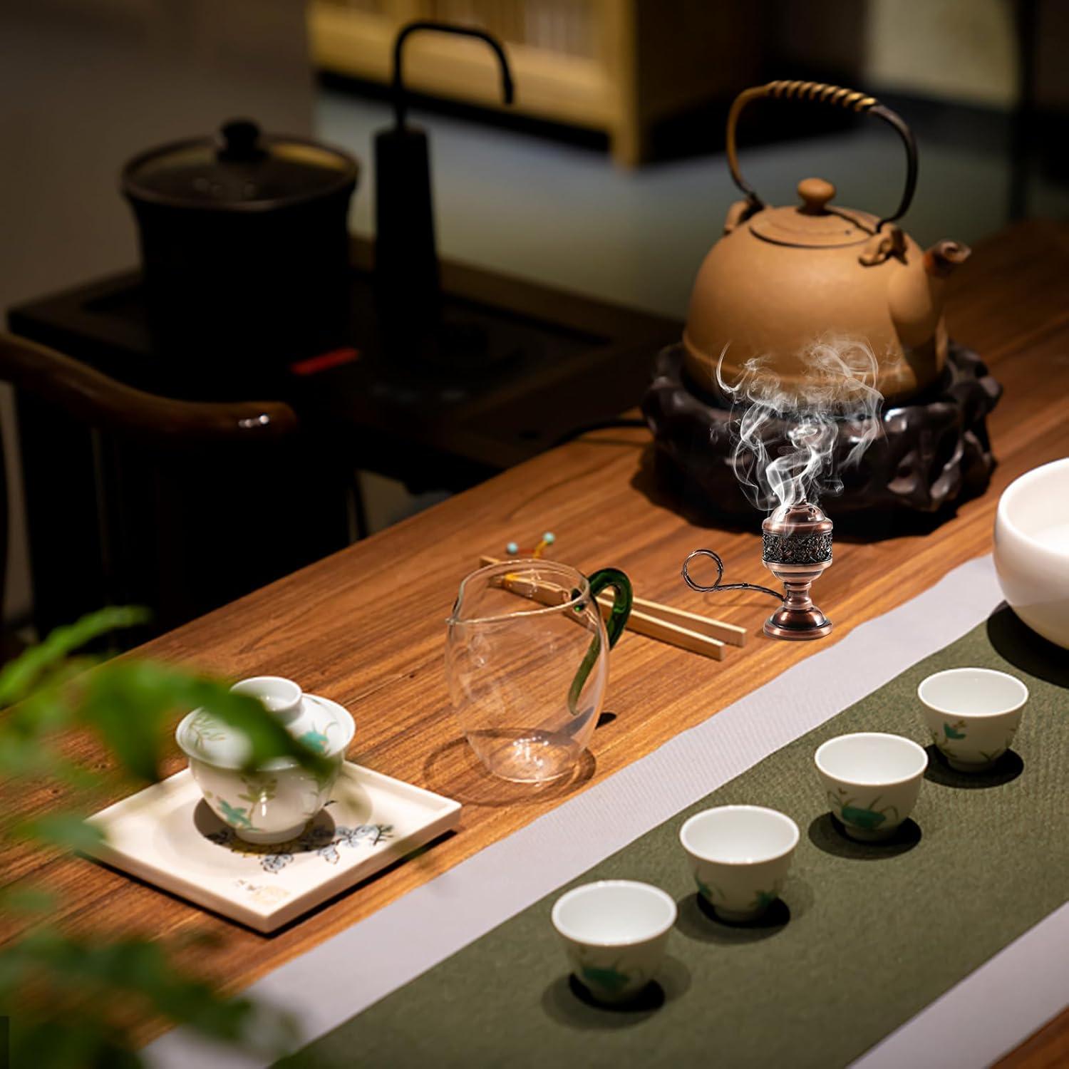 Quemador de Incienso Yawlsow Cobre Rojo 15.5cm para Aromaterapia