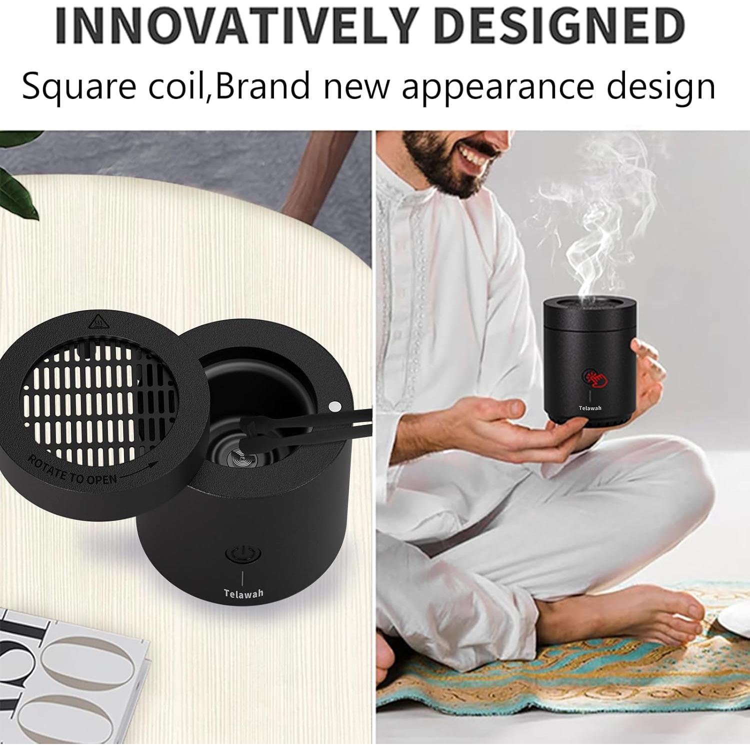 Quemador de Incienso Eléctrico Telawah Portátil USB Negro