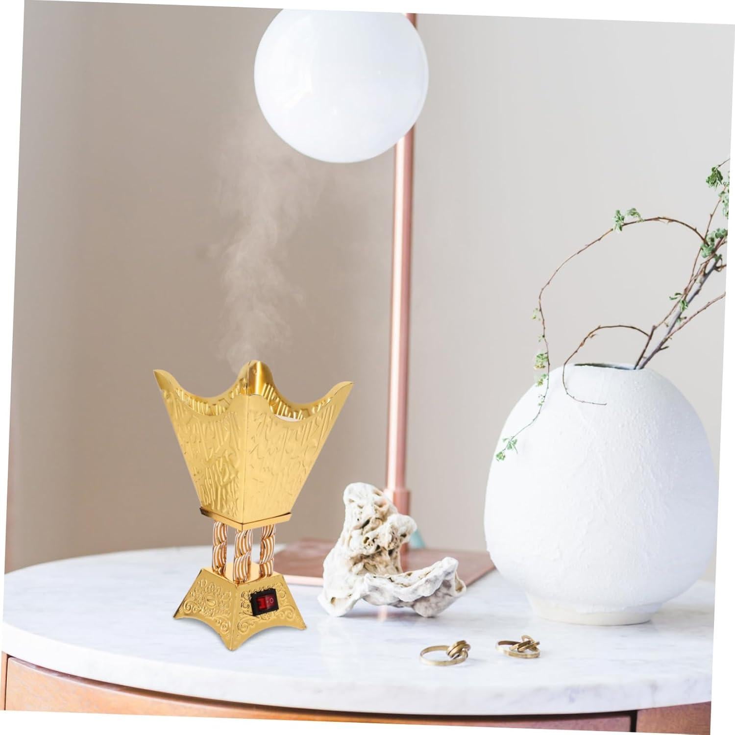 Quemador de Incienso Eléctrico Vintage Holibanna Dorado 9.8cm