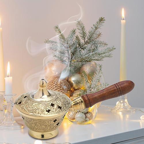 Quemador de Incienso de Carbón MaMeMi - Diseño Dorado 17 cm