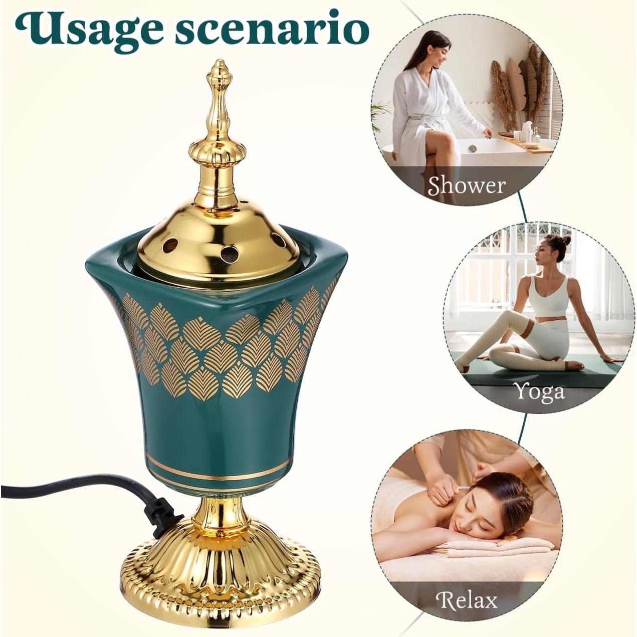 Quemador de Incienso Eléctrico Cabilock Verde para Yoga y Spa