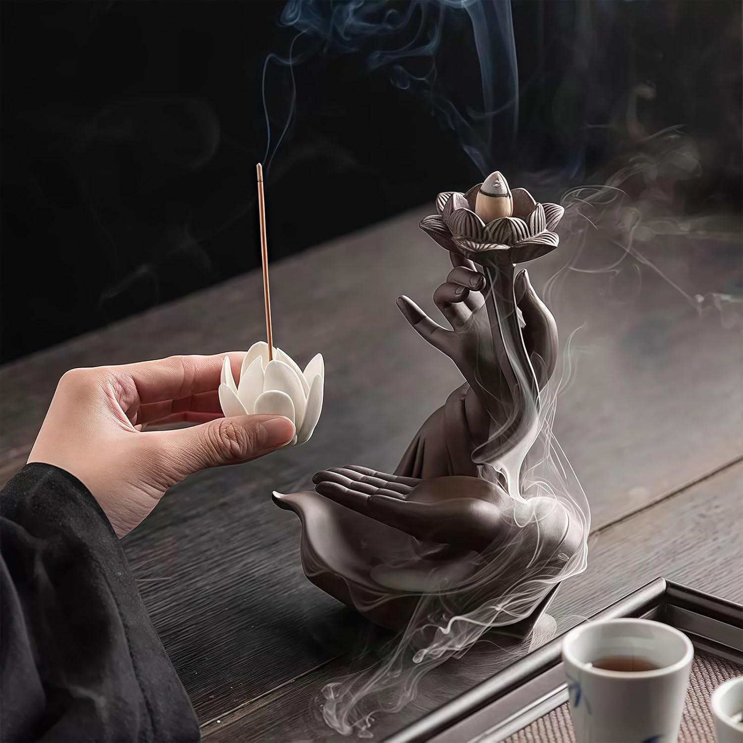 Quemador de Incienso de Retroceso Loto en Mano RE RELIURE 15cm