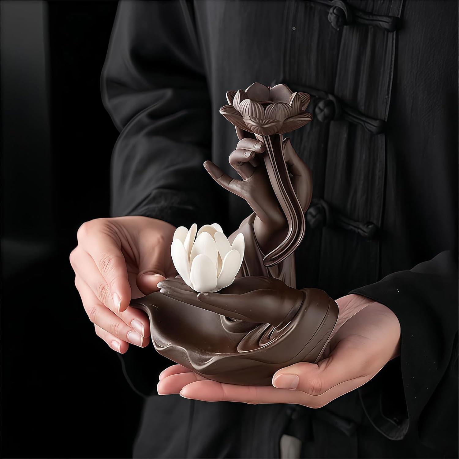 Quemador de Incienso de Retroceso Loto en Mano RE RELIURE 15cm