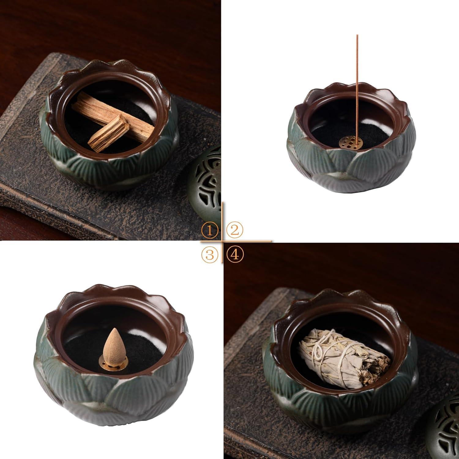 Soporte de Incienso de Loto Cerámico Verde 10.5x10.5x7.5cm