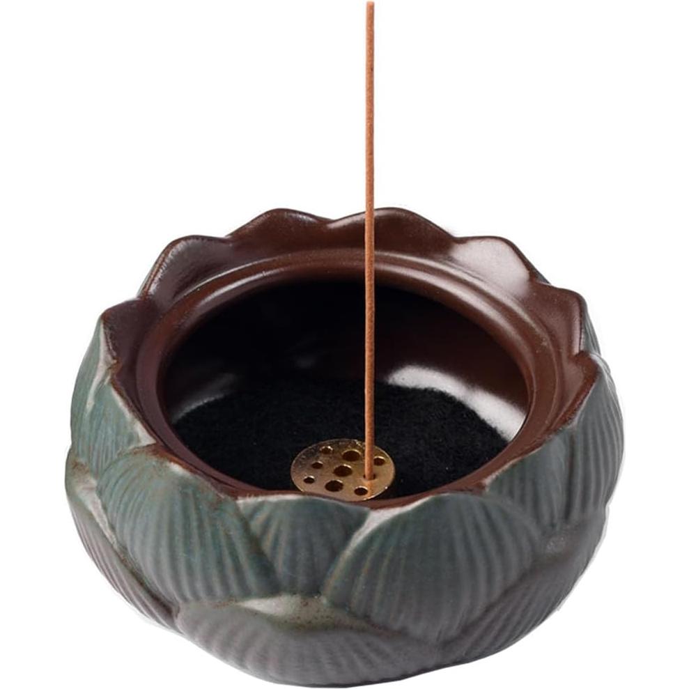 Soporte de Incienso de Loto Cerámico Verde 10.5x10.5x7.5cm