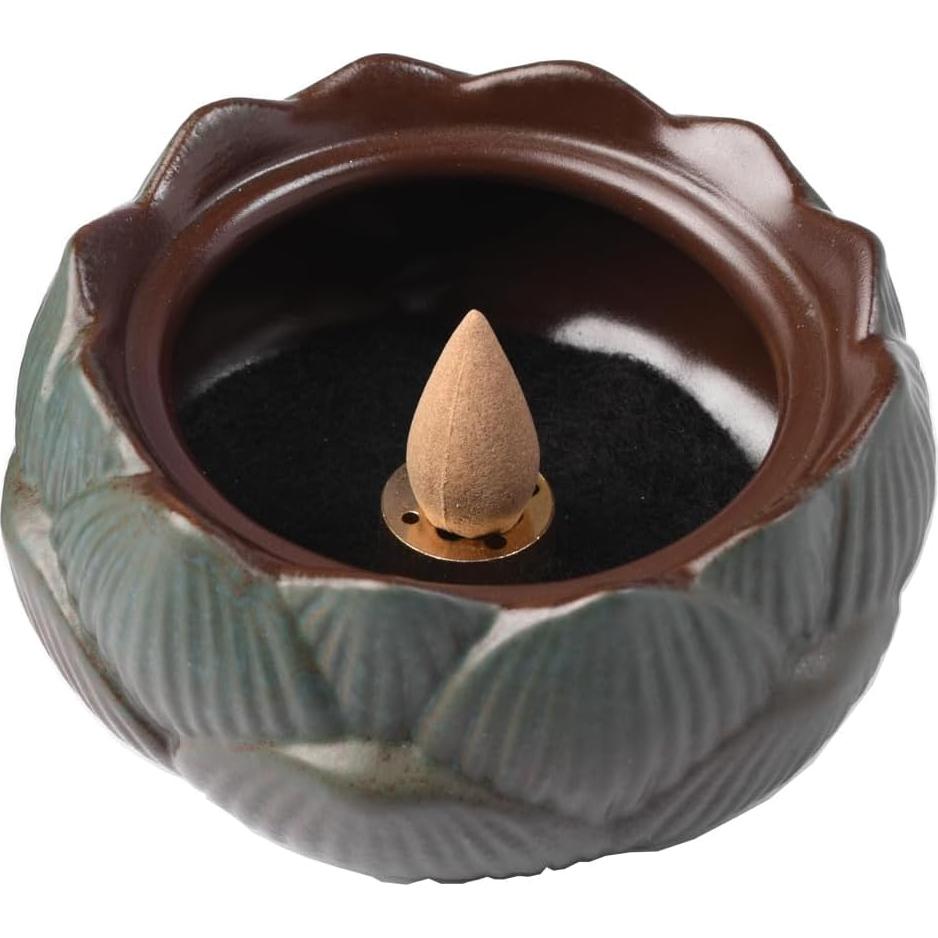 Soporte de Incienso de Loto Cerámico Verde 10.5x10.5x7.5cm