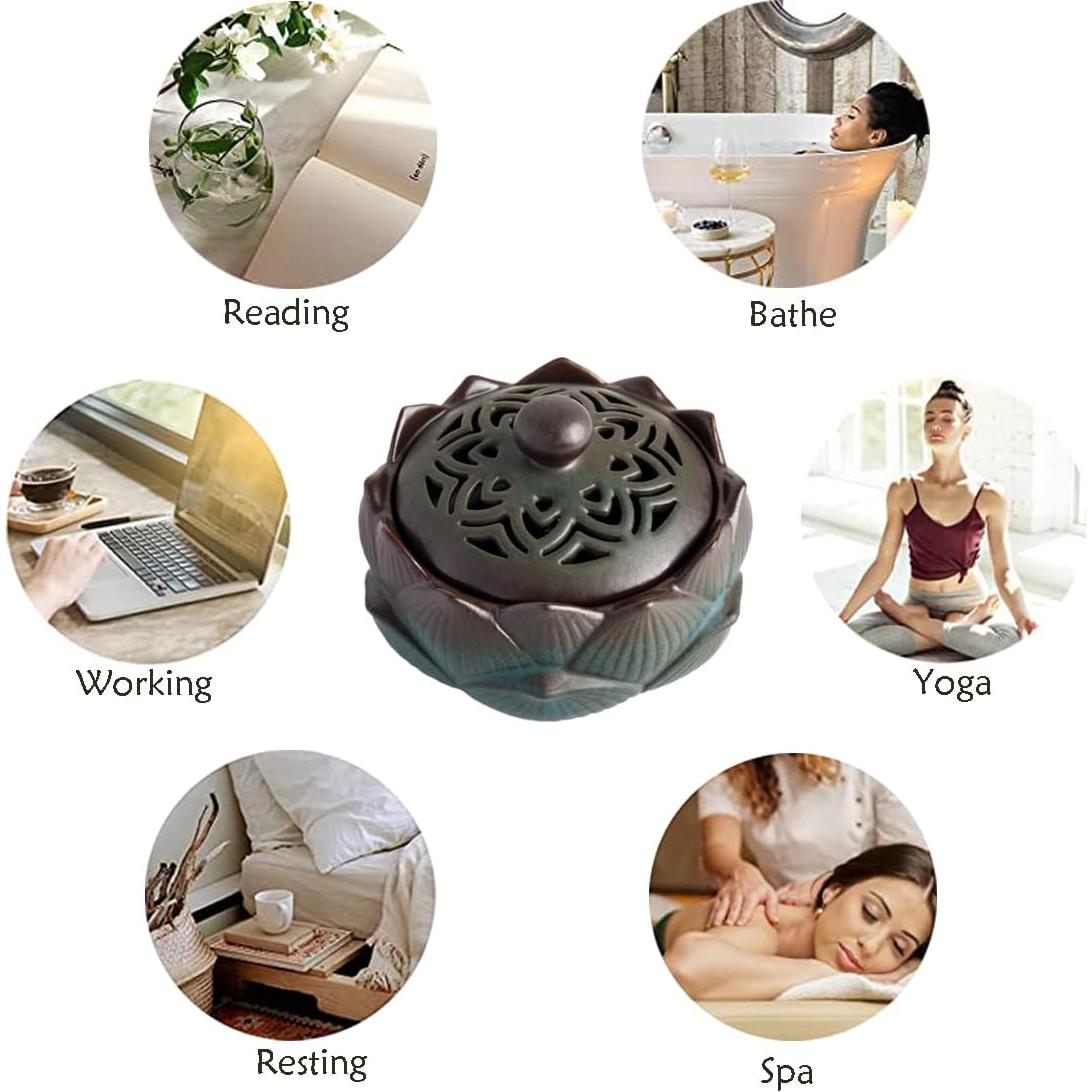 Soporte de Incienso de Loto Cerámico Verde 10.5x10.5x7.5cm