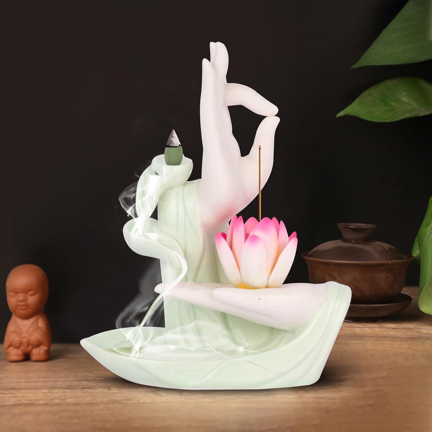 Soporte de Incienso de Retroceso DISCHAOS Mano de Buda 16x6.5x18cm