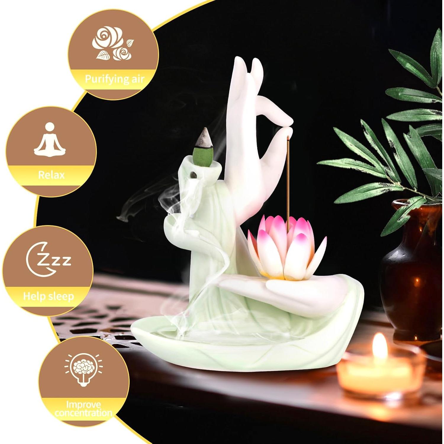 Soporte de Incienso de Retroceso DISCHAOS Mano de Buda 16x6.5x18cm