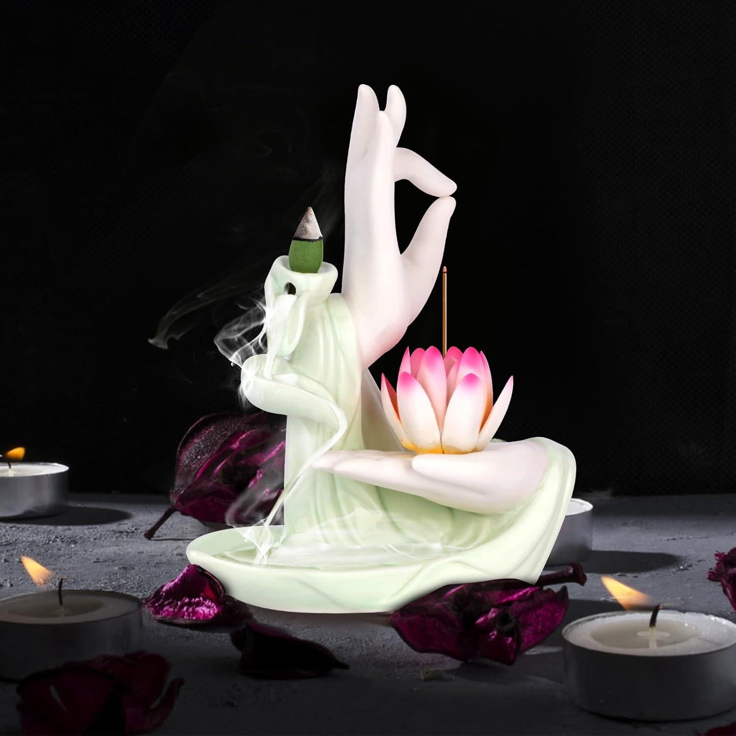 Soporte de Incienso de Retroceso DISCHAOS Mano de Buda 16x6.5x18cm