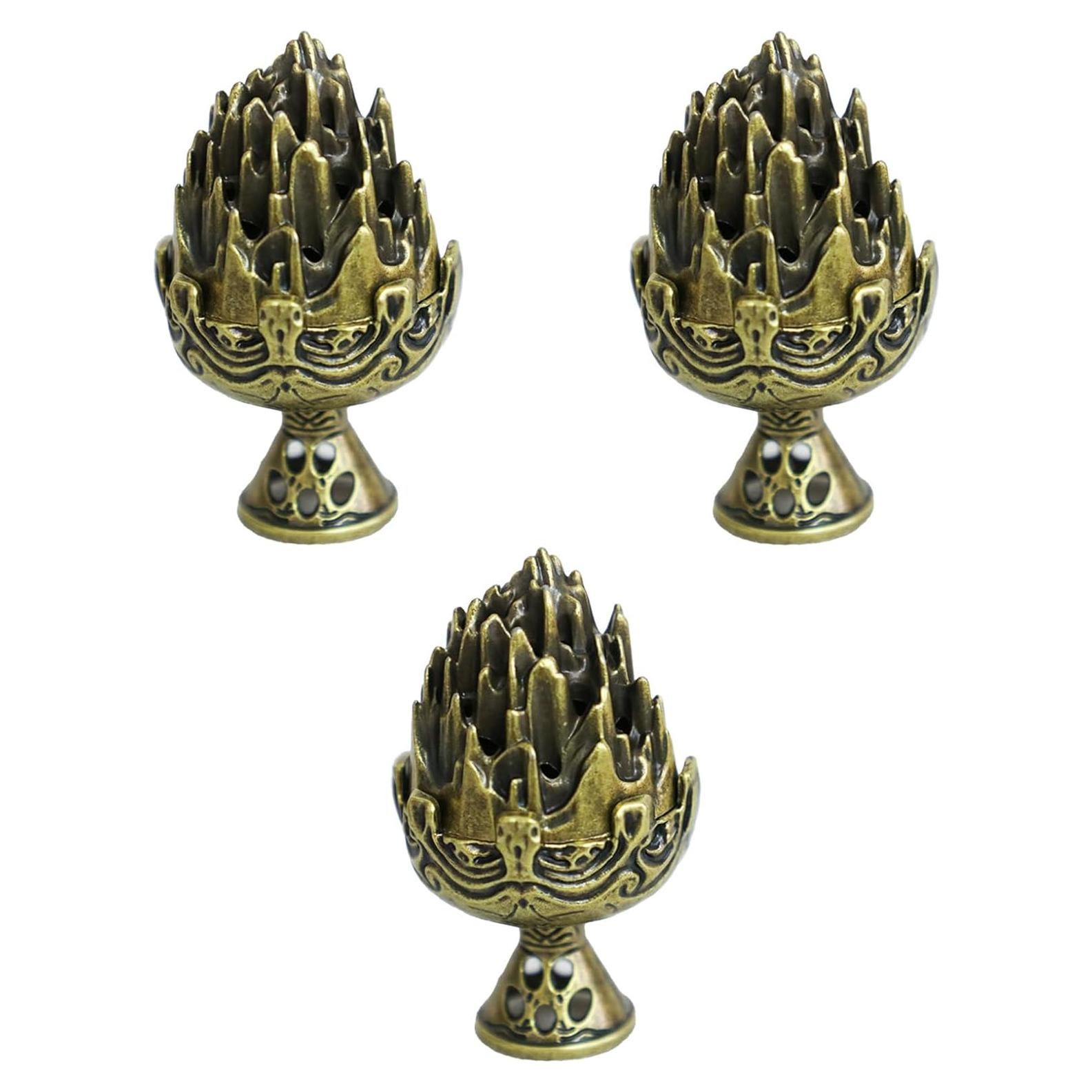 3 Pcs Soporte de Incienso de Loto de Latón Bronce 2.5x6cm