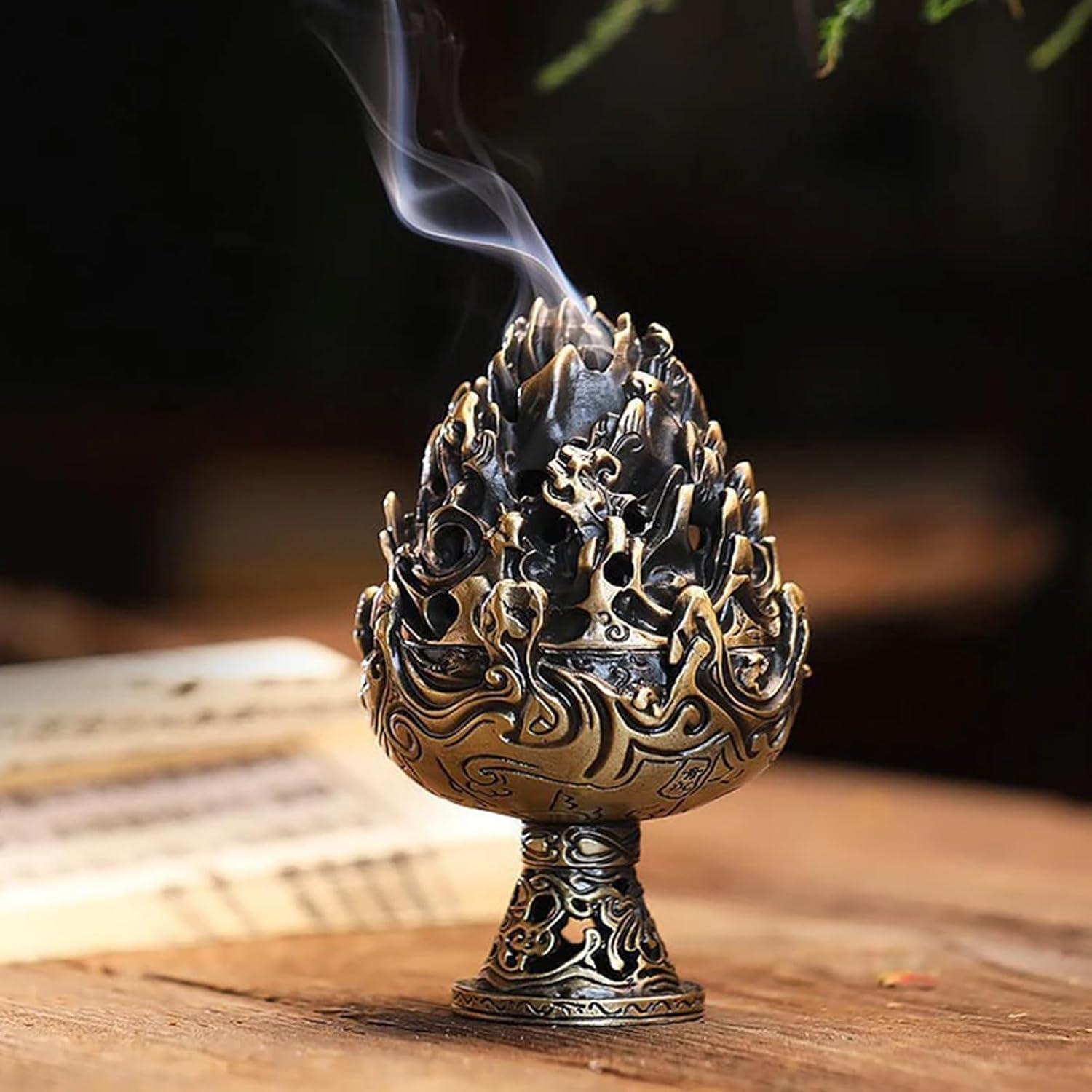 3 Pcs Soporte de Incienso de Loto de Latón Bronce 2.5x6cm