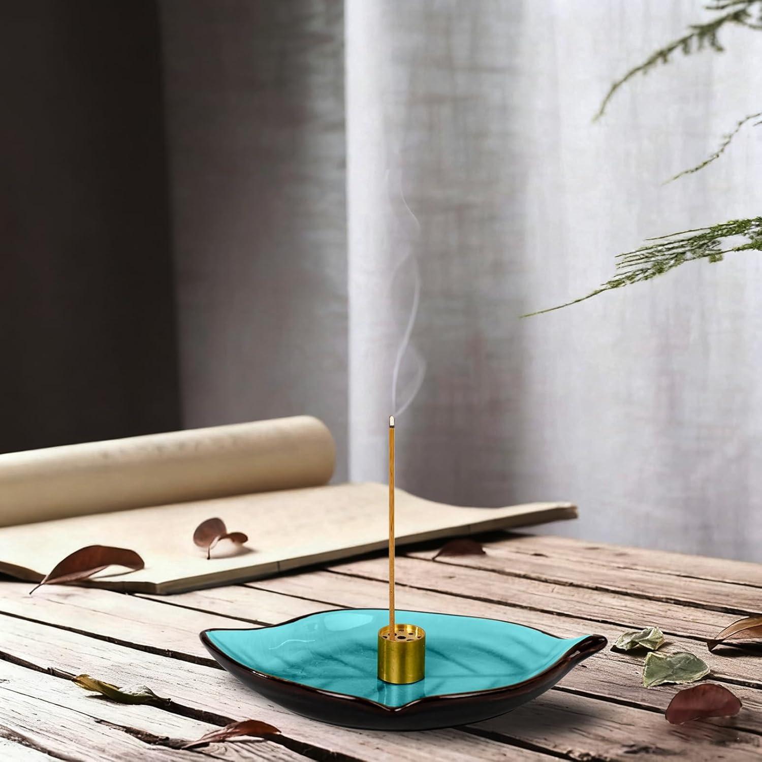 Soporte de Incienso Cerámica Corciosy Hoja Azul 9 Agujeros