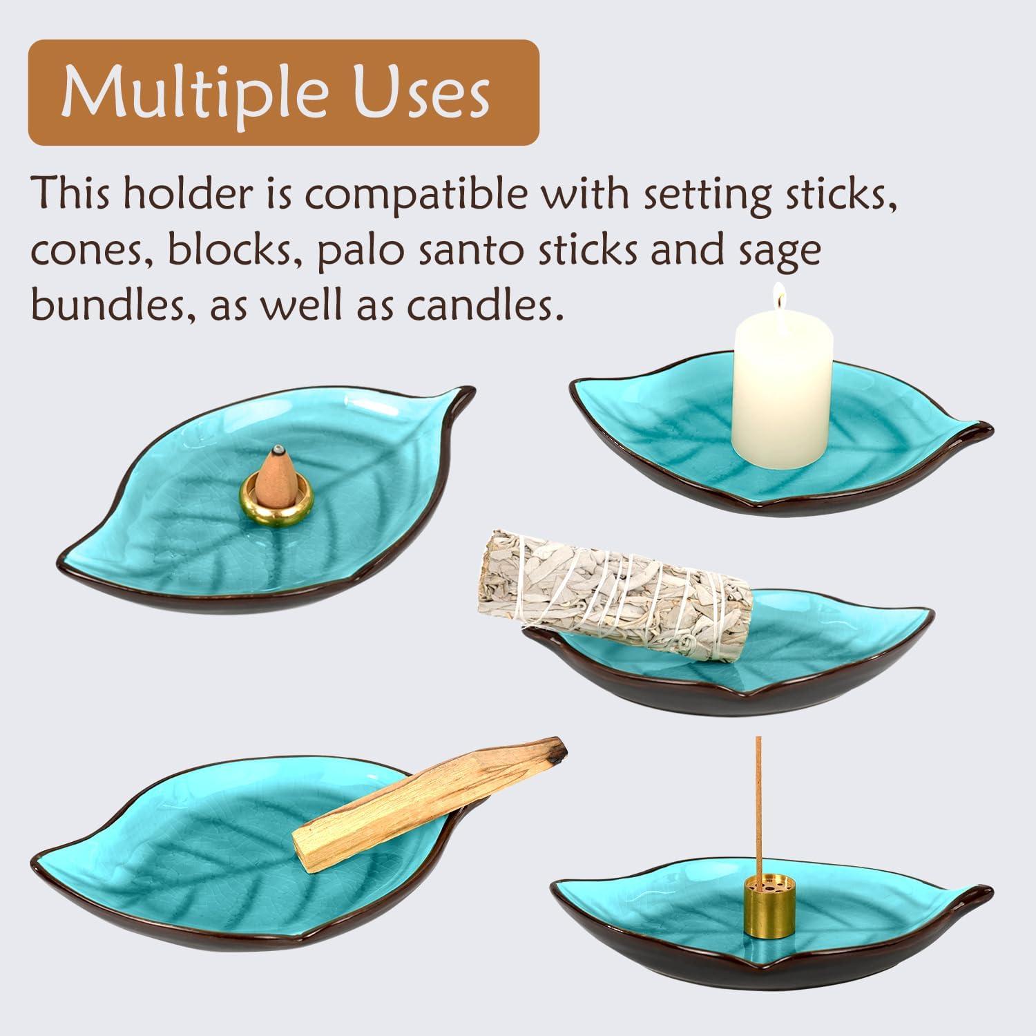 Soporte de Incienso Cerámica Corciosy Hoja Azul 9 Agujeros