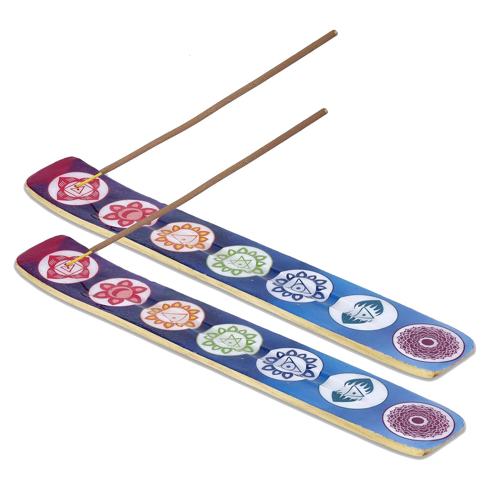 Soporte de Incienso de Madera Yajna 25.4 cm Siete Chakras - Paquete de 2