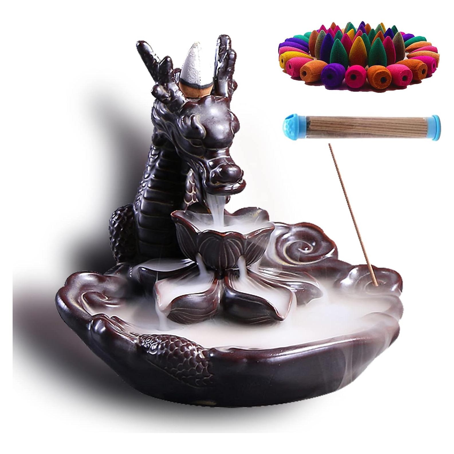 Quemador de Incienso de Cascada Dragón Cerámica YIENENG 16cm