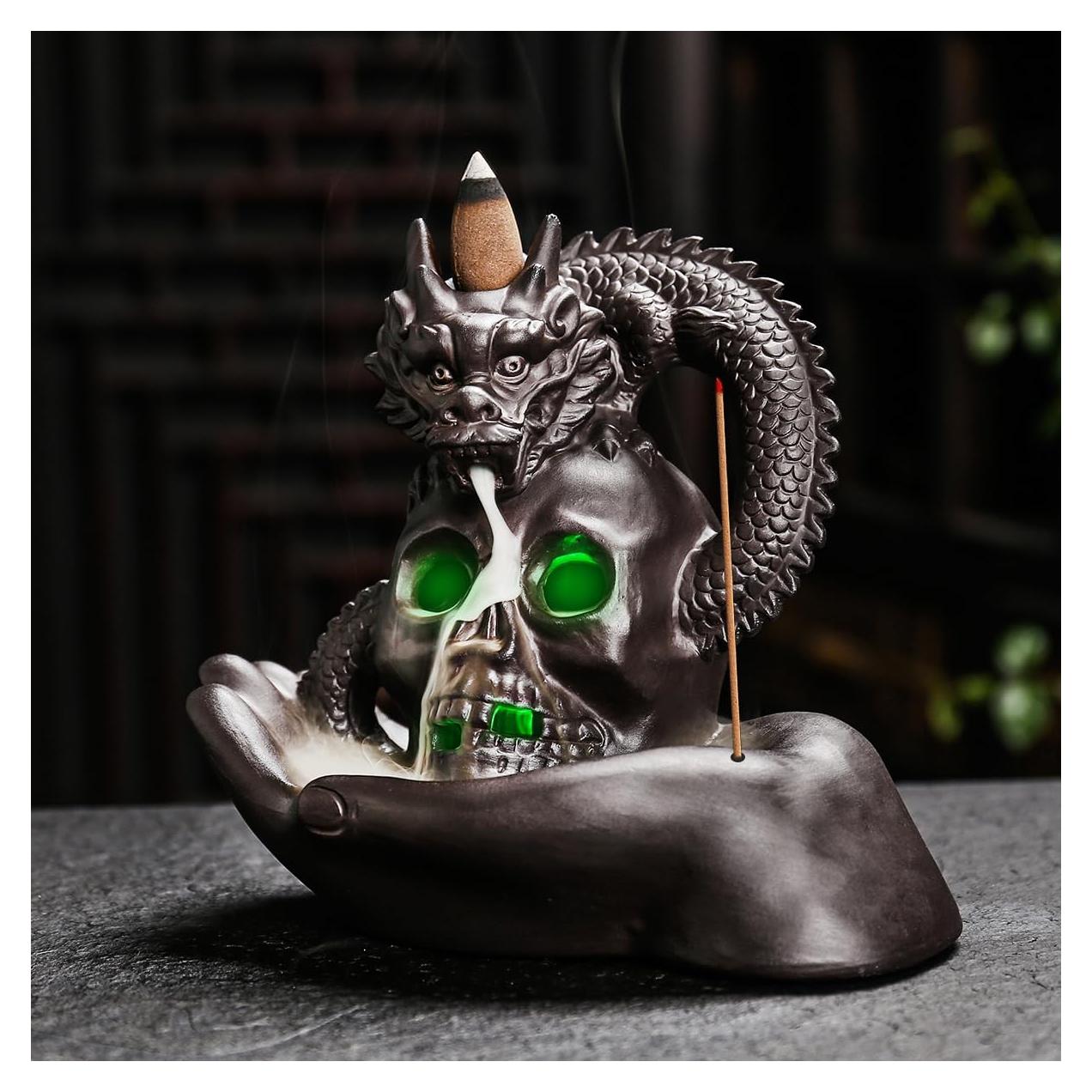 Soporte de Incienso HaisWonsa Dragón Calavera LED Cerámica