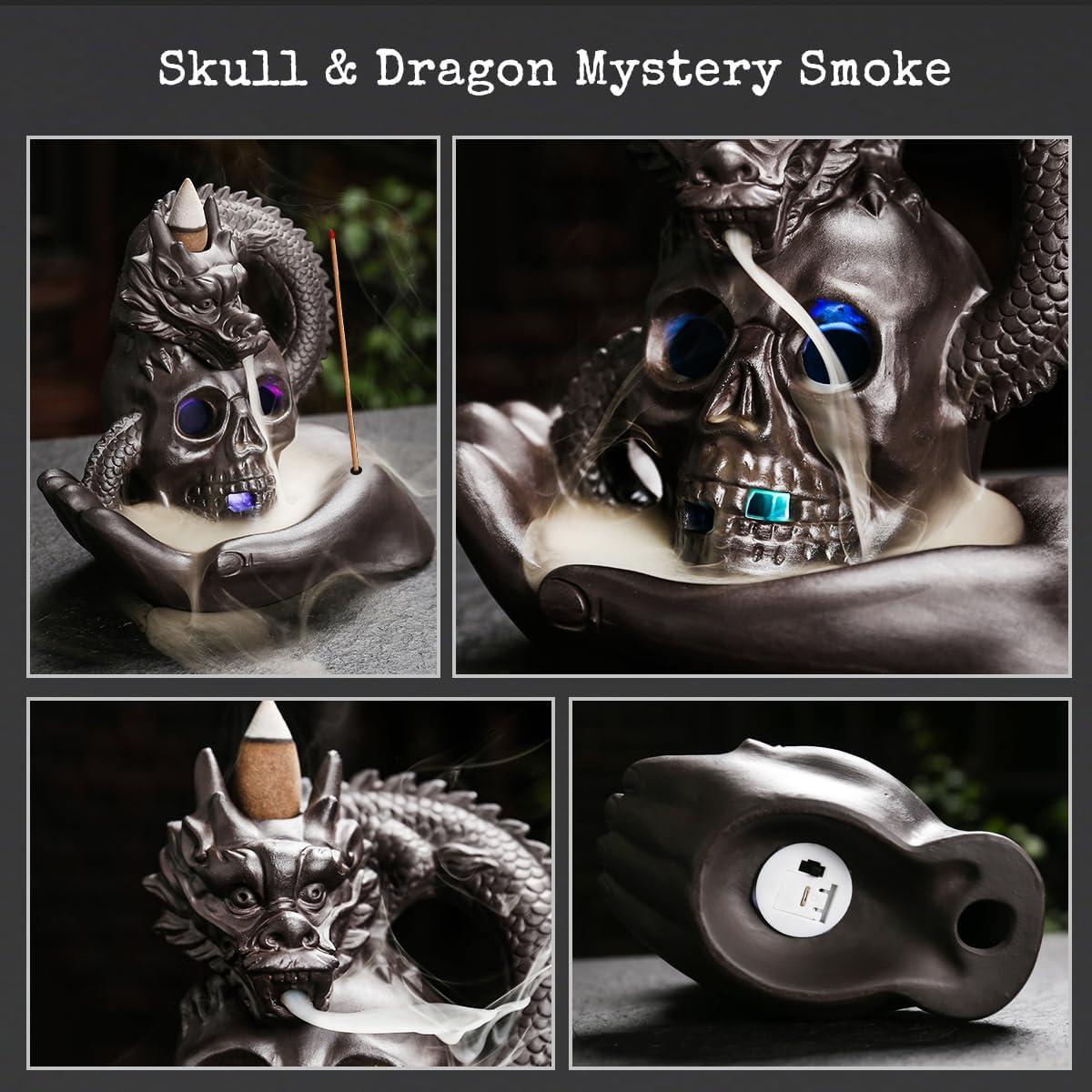 Soporte de Incienso HaisWonsa Dragón Calavera LED Cerámica