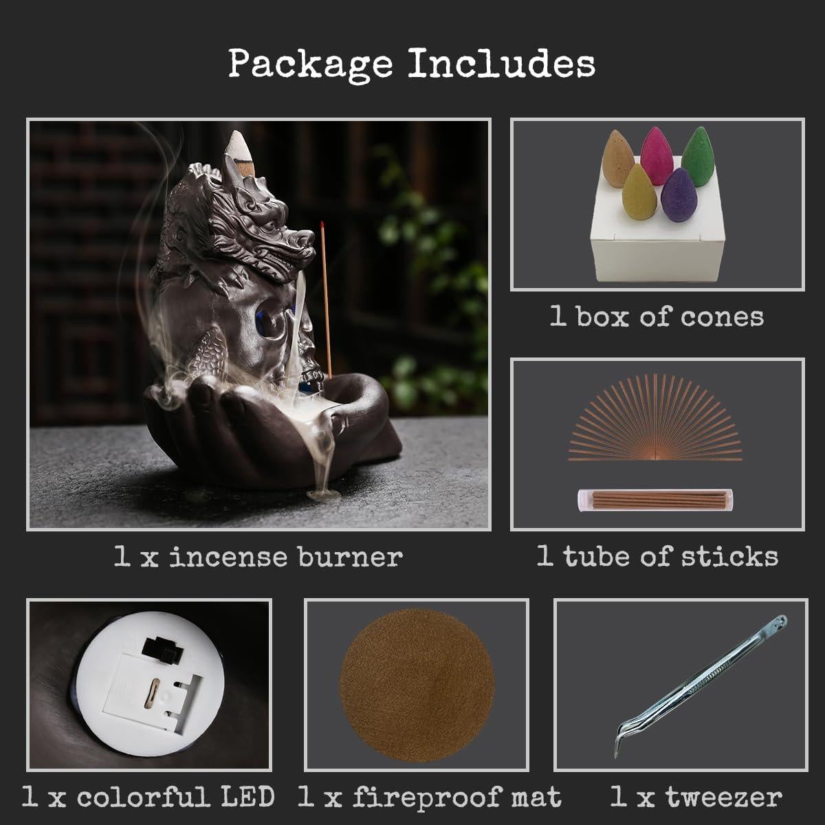 Soporte de Incienso HaisWonsa Dragón Calavera LED Cerámica