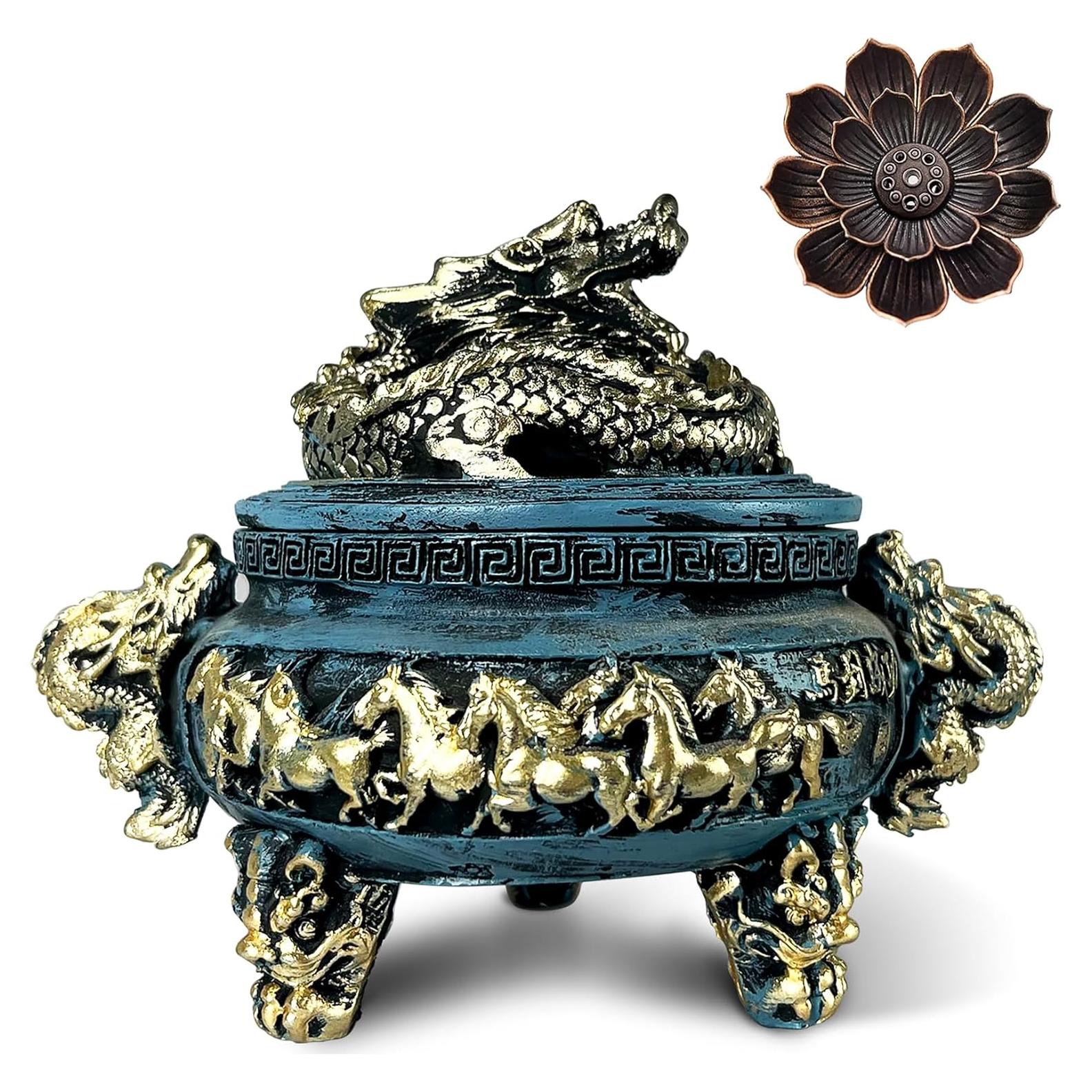 Quemador de Incienso de Dragón X&Y Life en Resina Azul