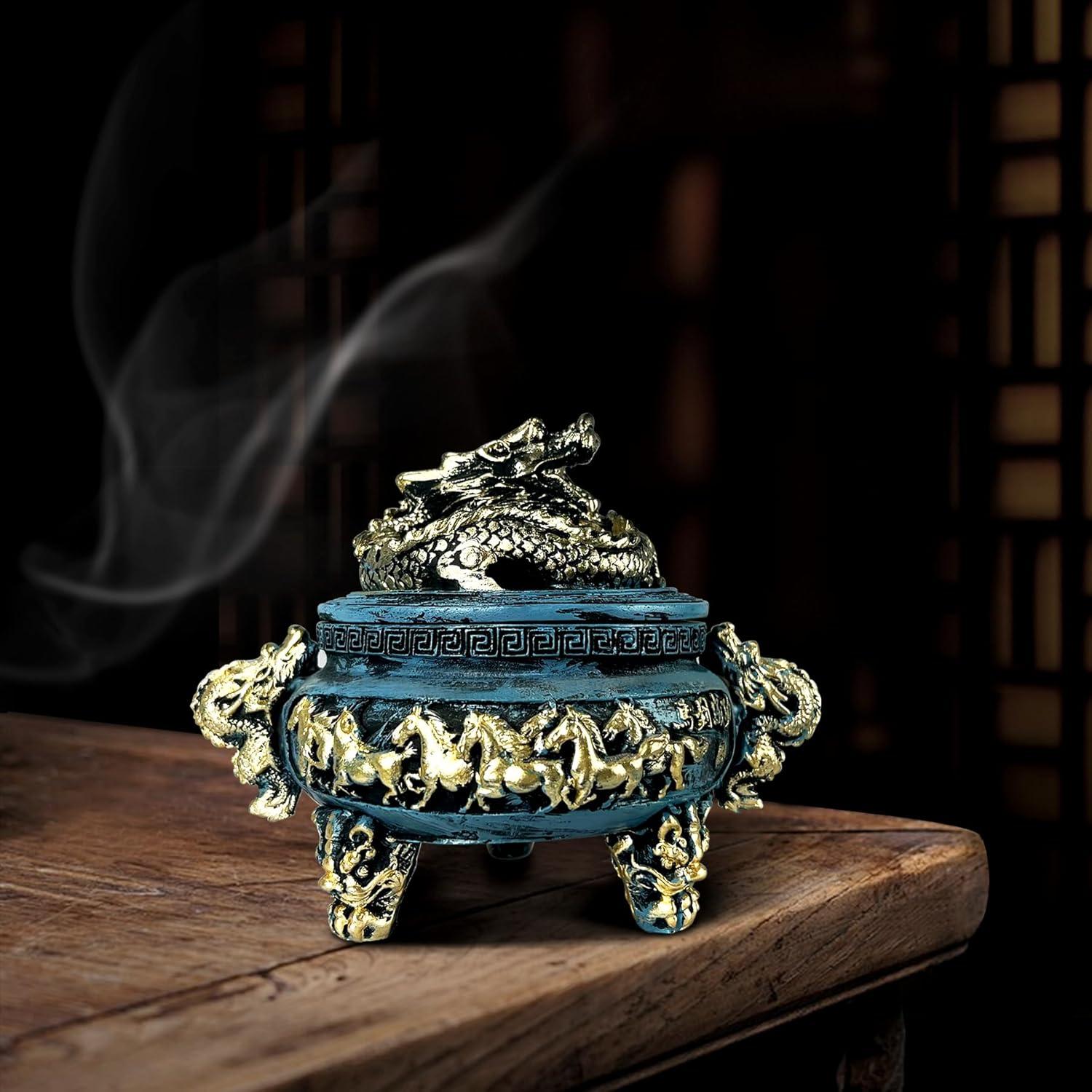 Quemador de Incienso de Dragón X&Y Life en Resina Azul