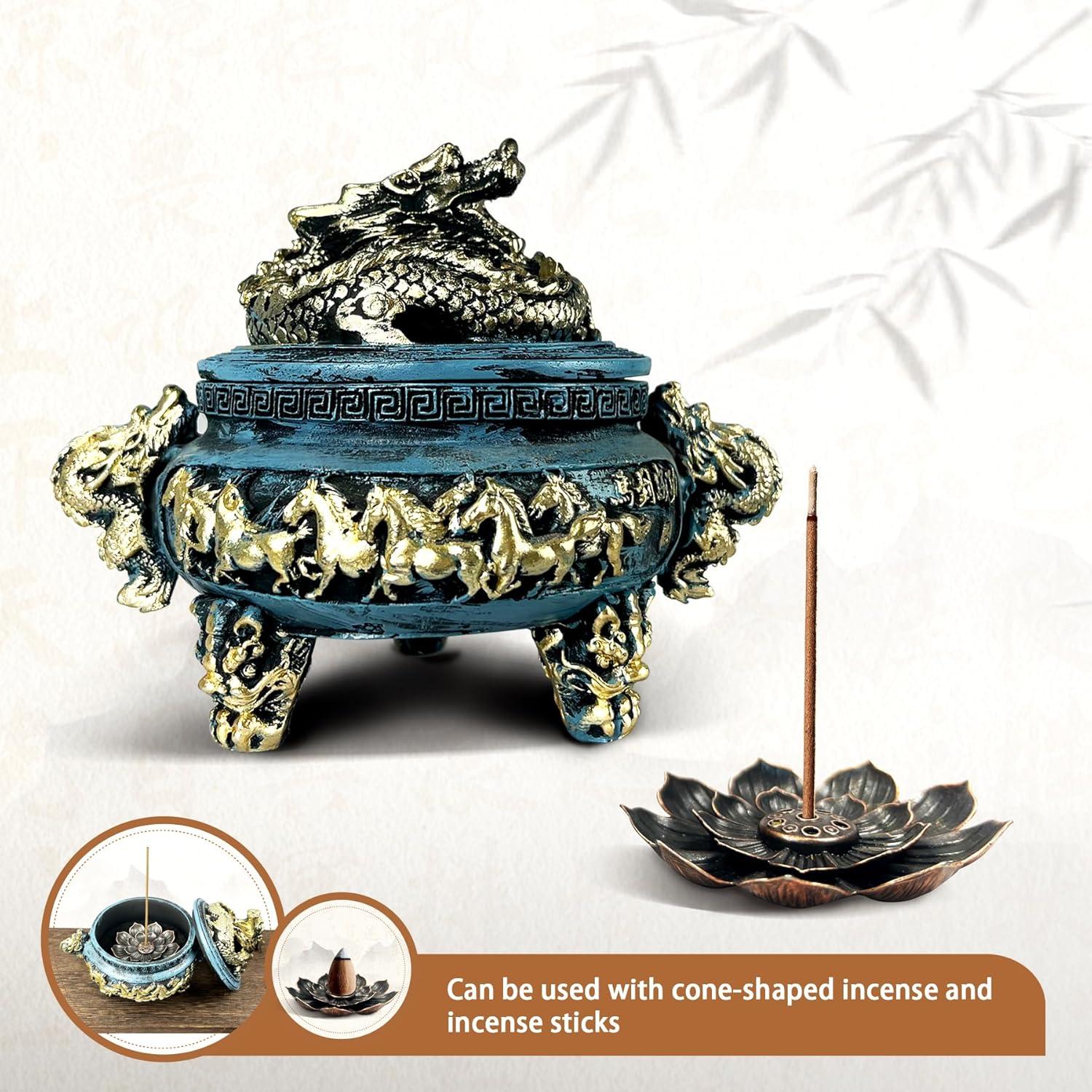 Quemador de Incienso de Dragón X&Y Life en Resina Azul