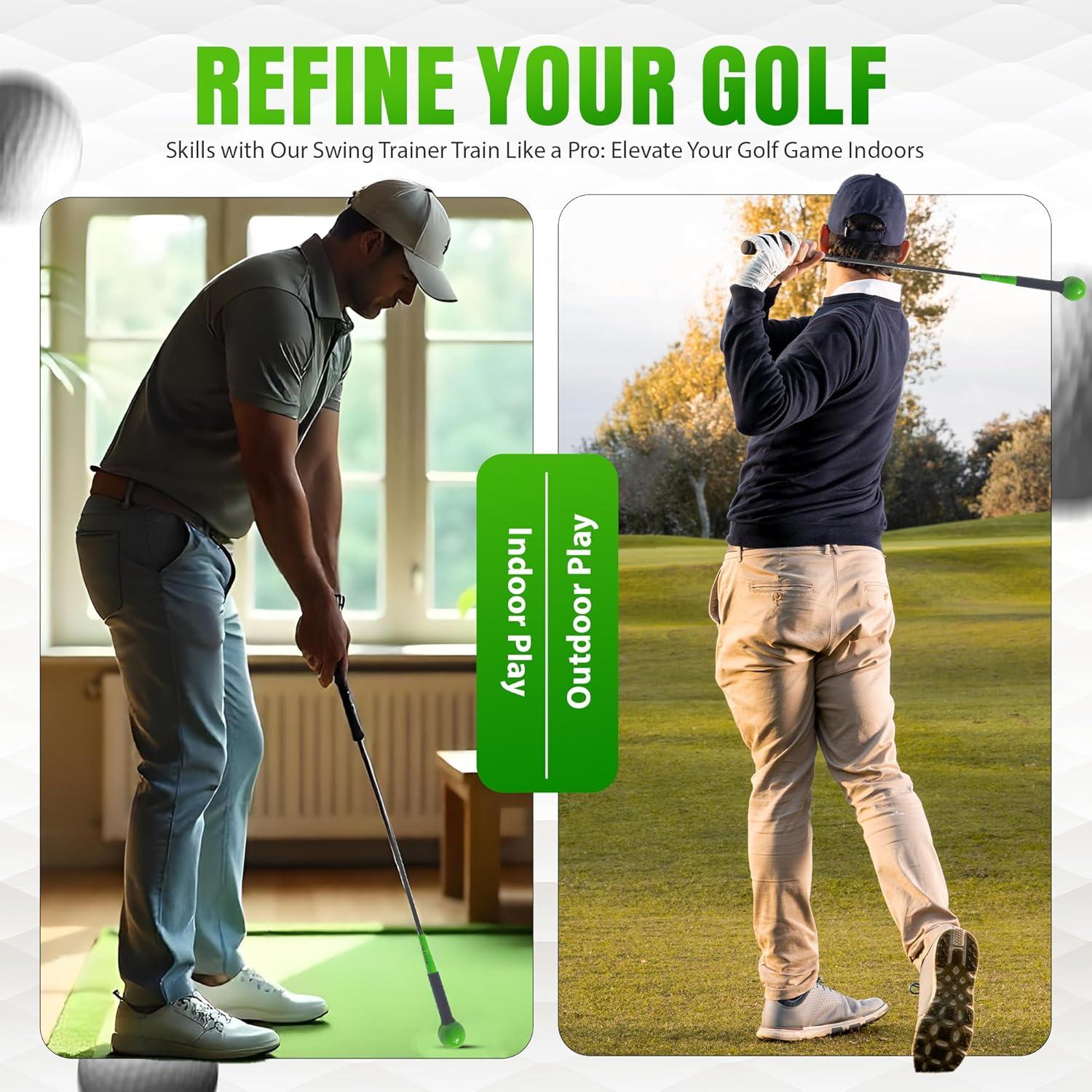 Entrenador de Golf Mikani GSTB-S2 con Palos y Banda, Verde