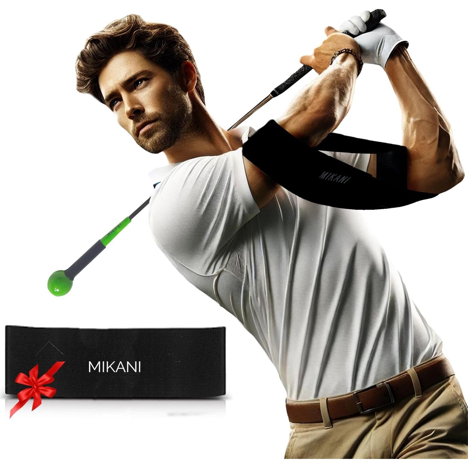 Entrenador de Golf Mikani GSTB-S2 con Palos y Banda, Verde