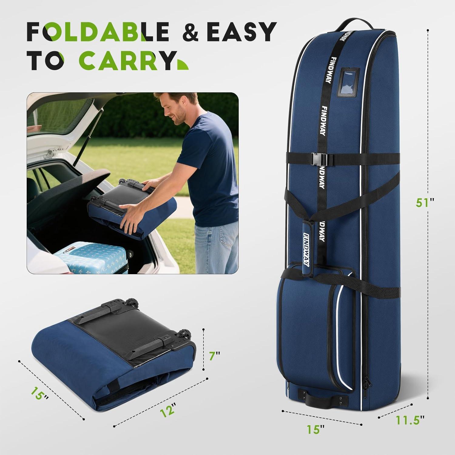 Bolsa de Viaje de Golf Findway F302_S 900D Azul con Ruedas