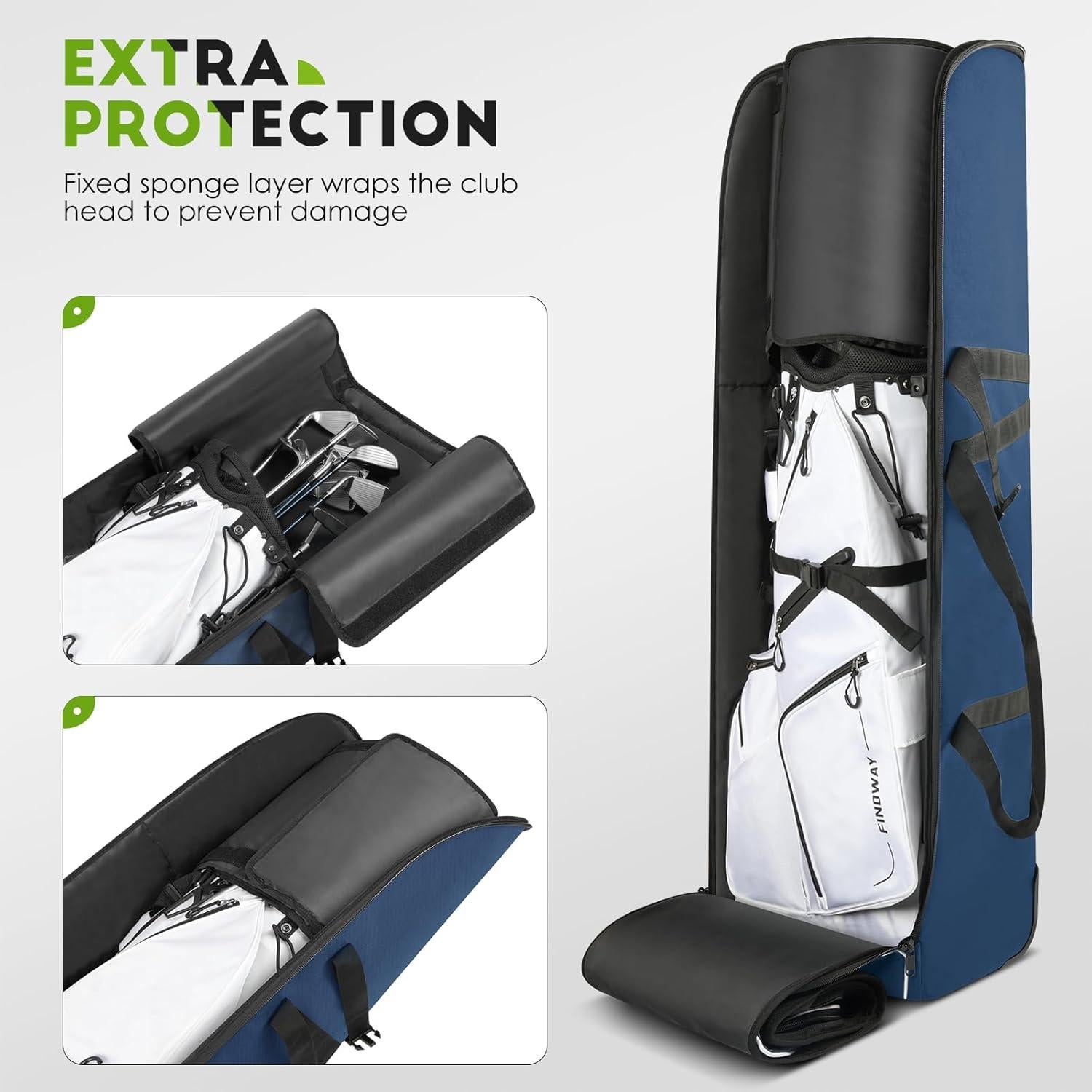 Bolsa de Viaje de Golf Findway F302_S 900D Azul con Ruedas