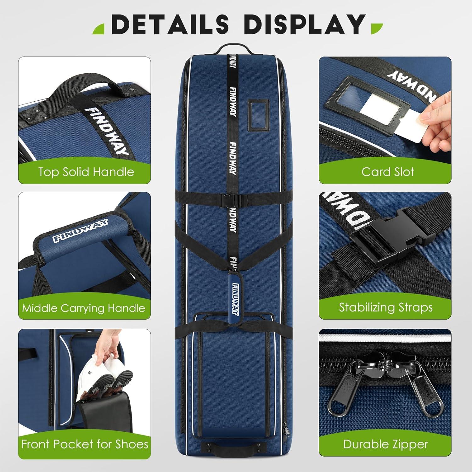 Bolsa de Viaje de Golf Findway F302_S 900D Azul con Ruedas