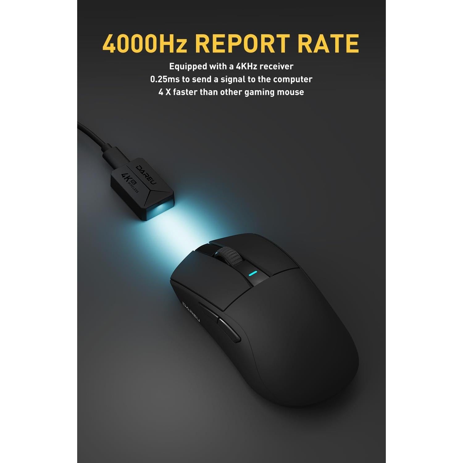 Ratón Gaming DAREU A950pro Inalámbrico 55g 26K DPI Negro