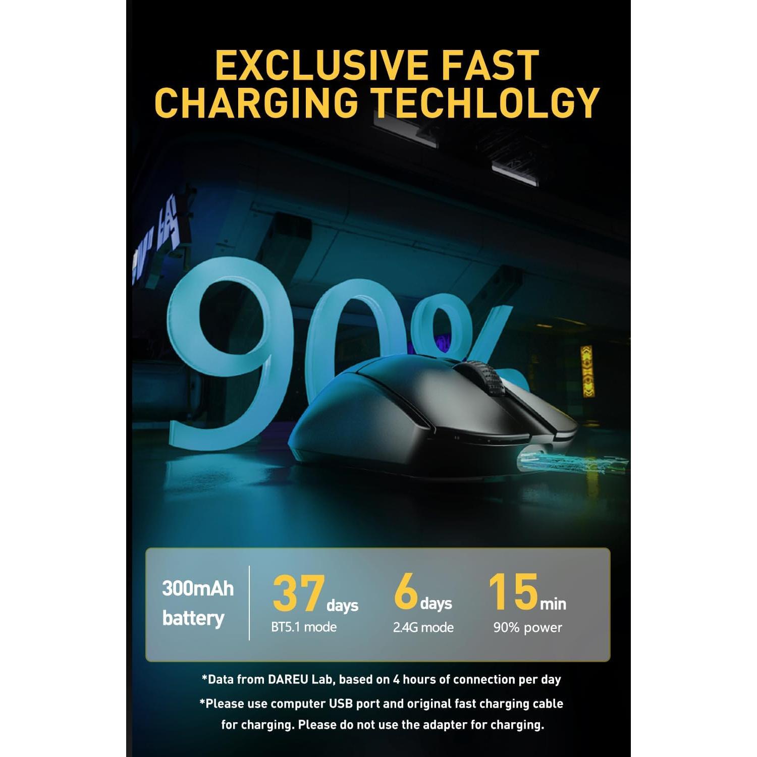 Ratón Gaming DAREU A950pro Inalámbrico 55g 26K DPI Negro