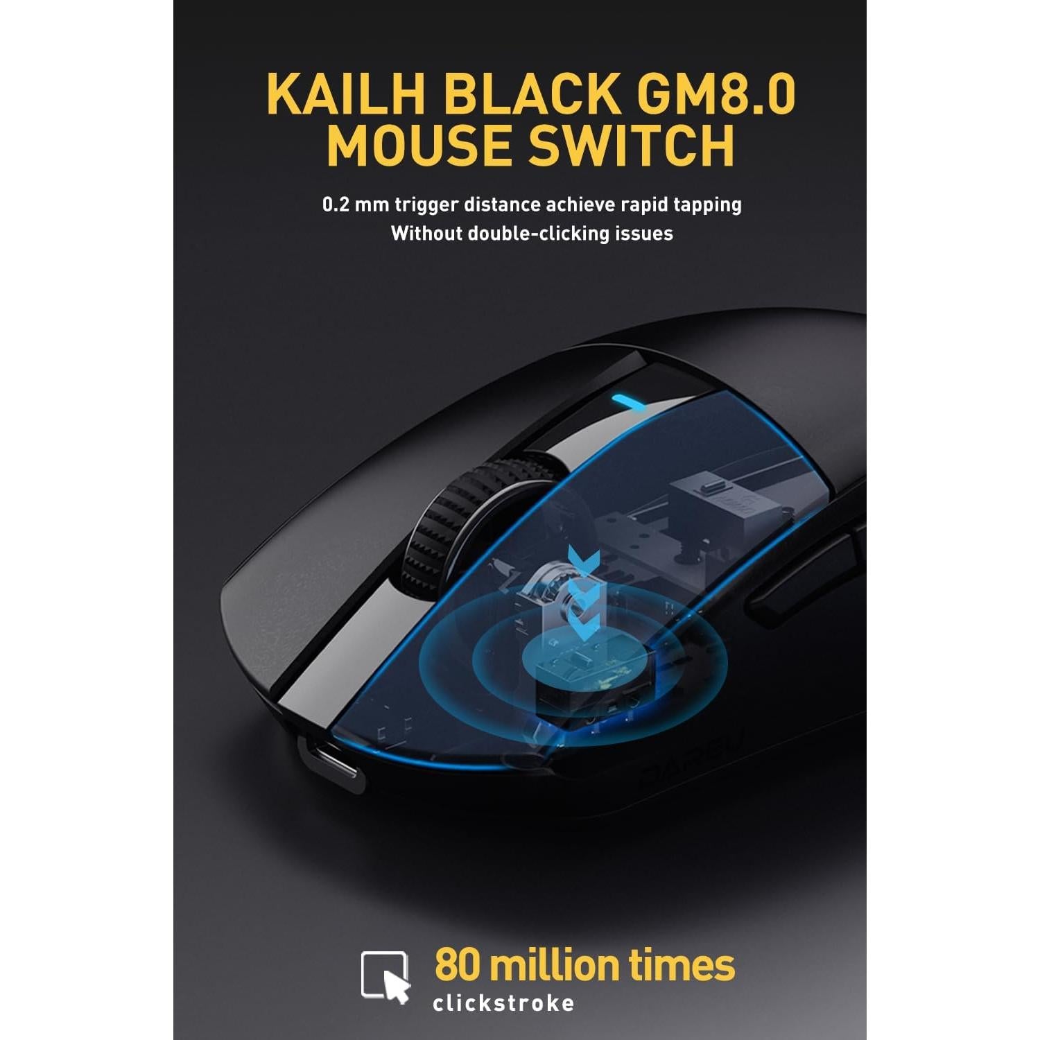 Ratón Gaming DAREU A950pro Inalámbrico 55g 26K DPI Negro