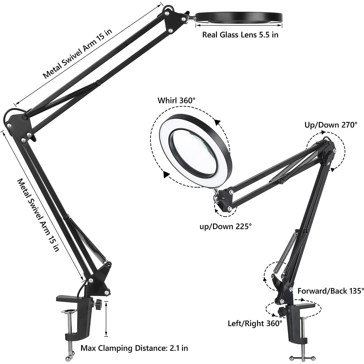 Lupa con Luz Dylviw, 5 Dioptrías, Brazo Ajustable