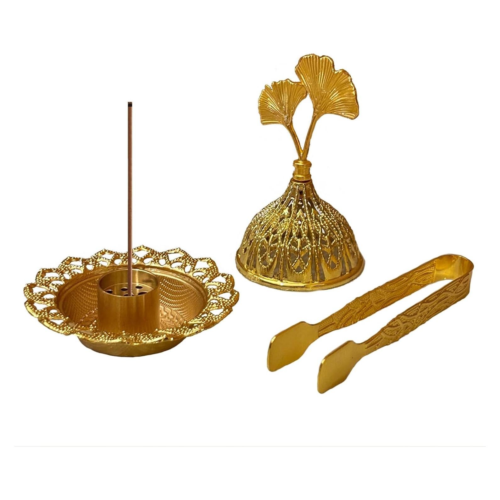 Soporte de Incienso Majewel Ginkgo Ovalado de Latón 3 en 1