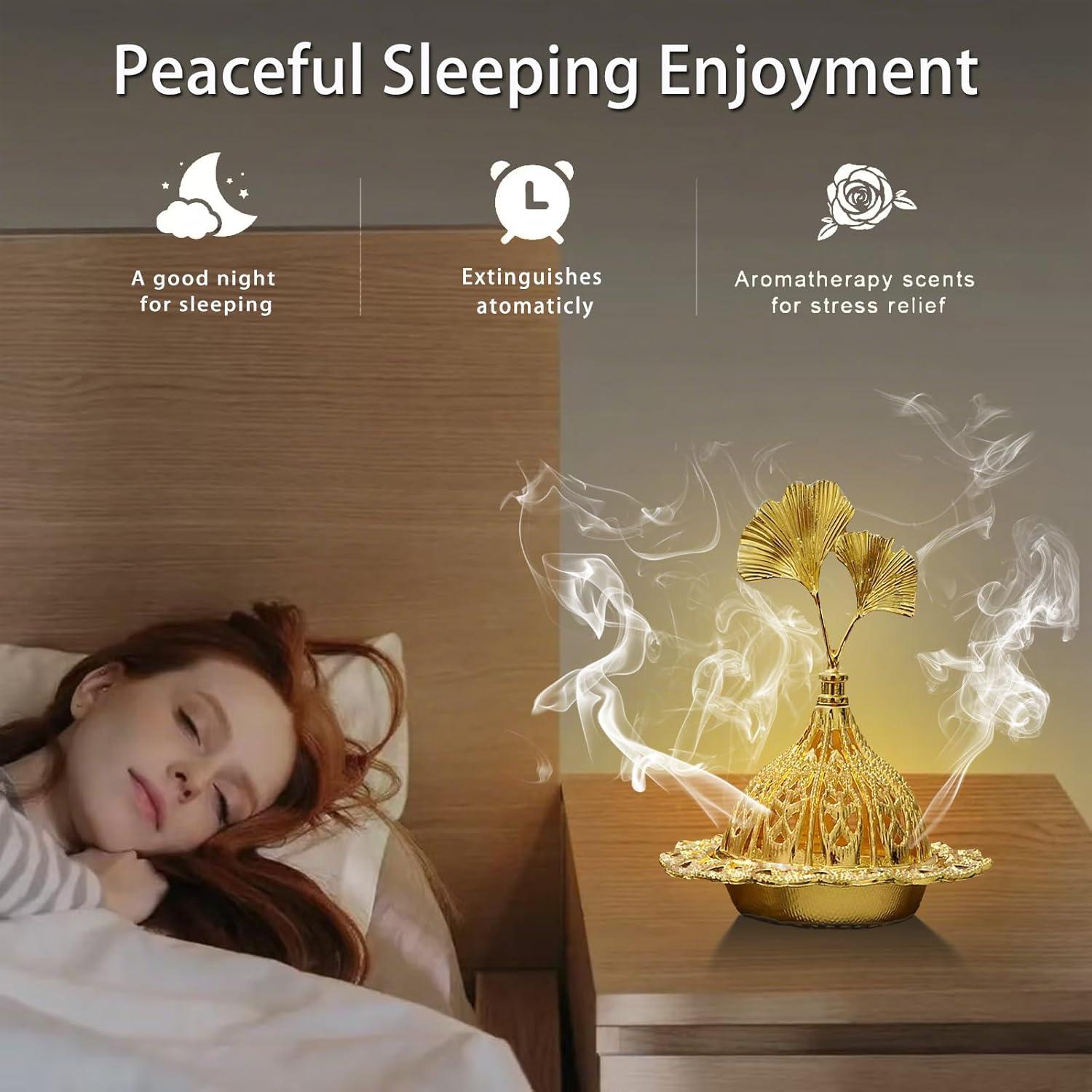 Soporte de Incienso Majewel Ginkgo Ovalado de Latón 3 en 1