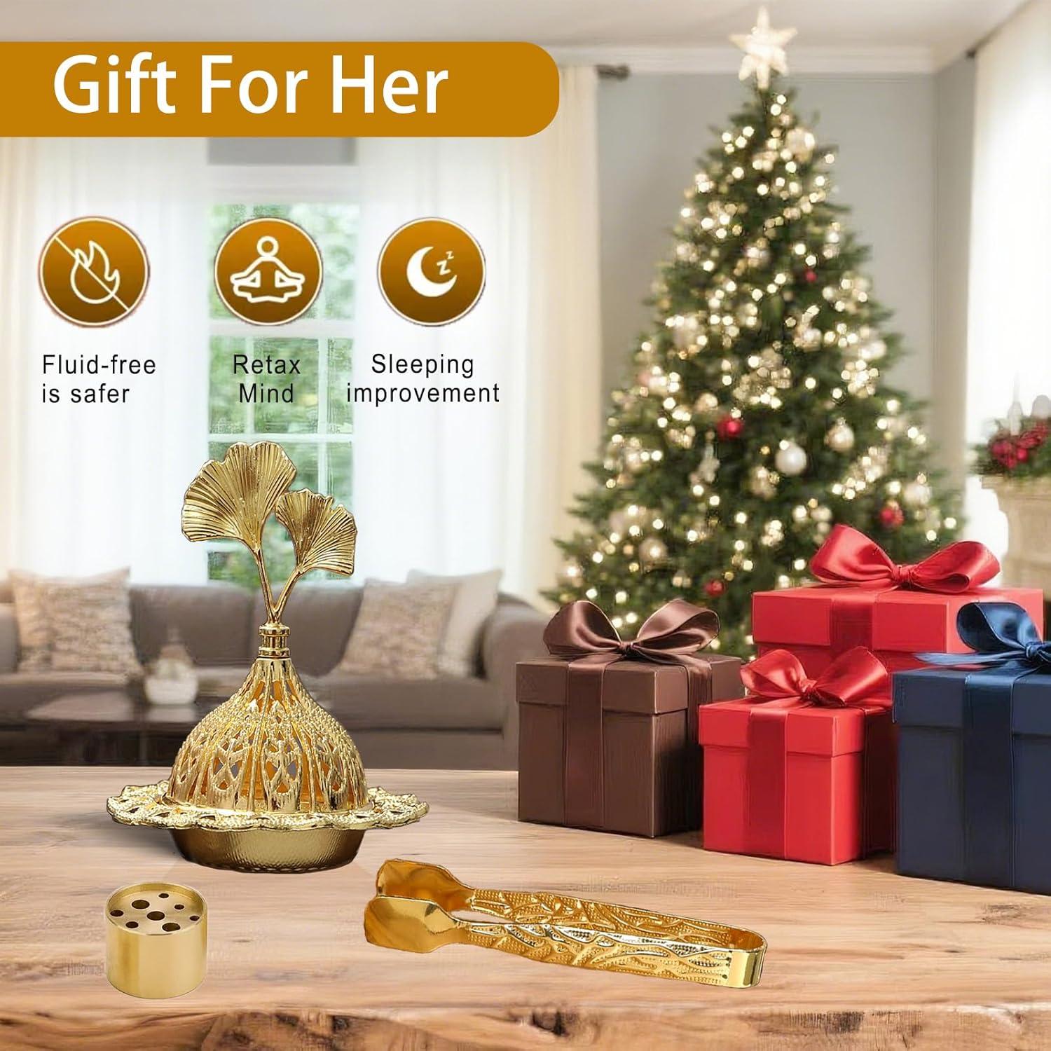 Soporte de Incienso Majewel Ginkgo Ovalado de Latón 3 en 1