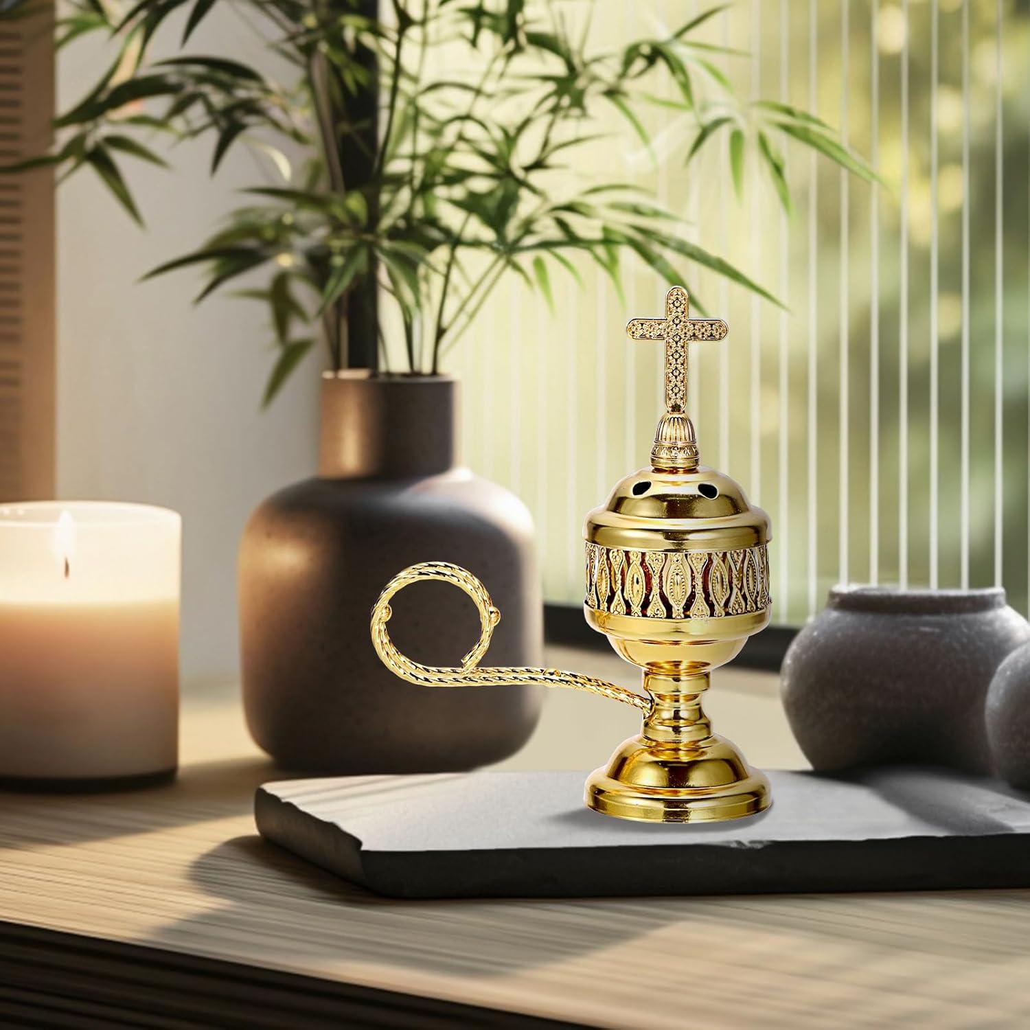 Soporte de Incienso Vintage JUXYES con Tapa Cruz y Recogedores