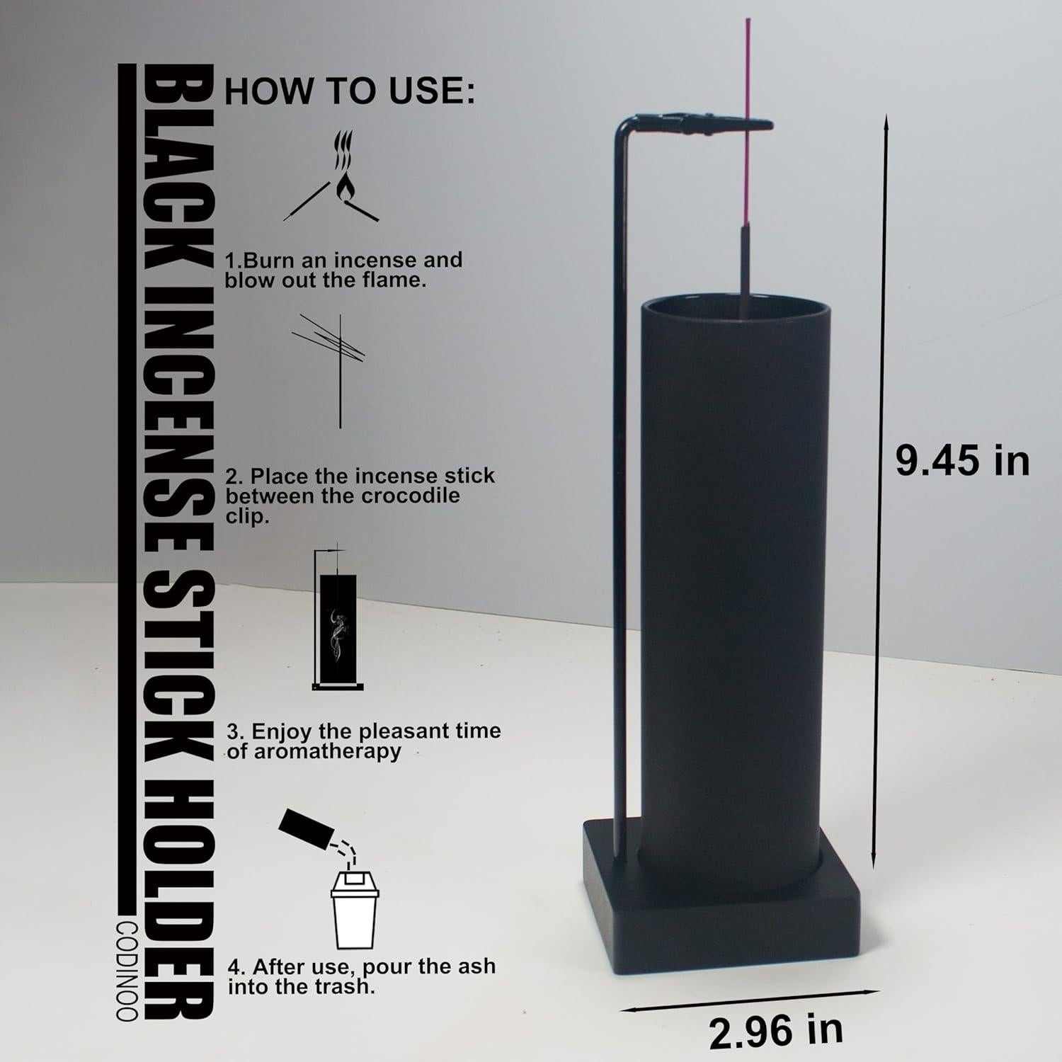 Soporte de Incienso Moderno CODINOO Negro con Recogedor de Cenizas